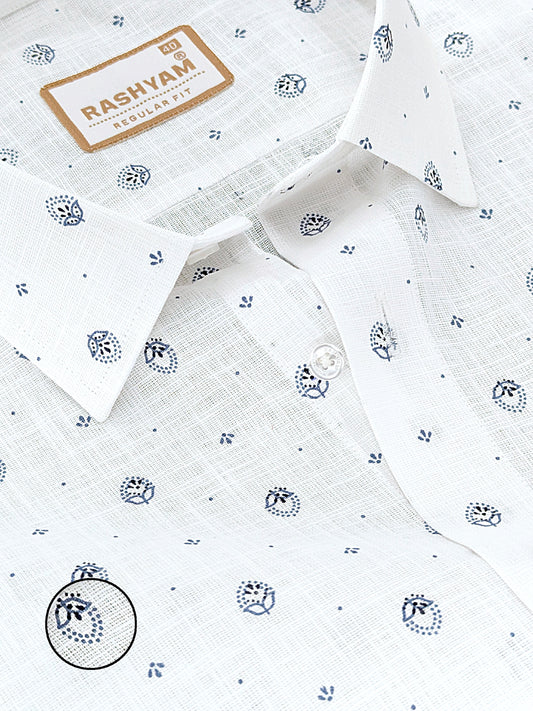 Manarola Premium Linen Cotton Indigo Navy Bloom Dot Print Formal Shirt