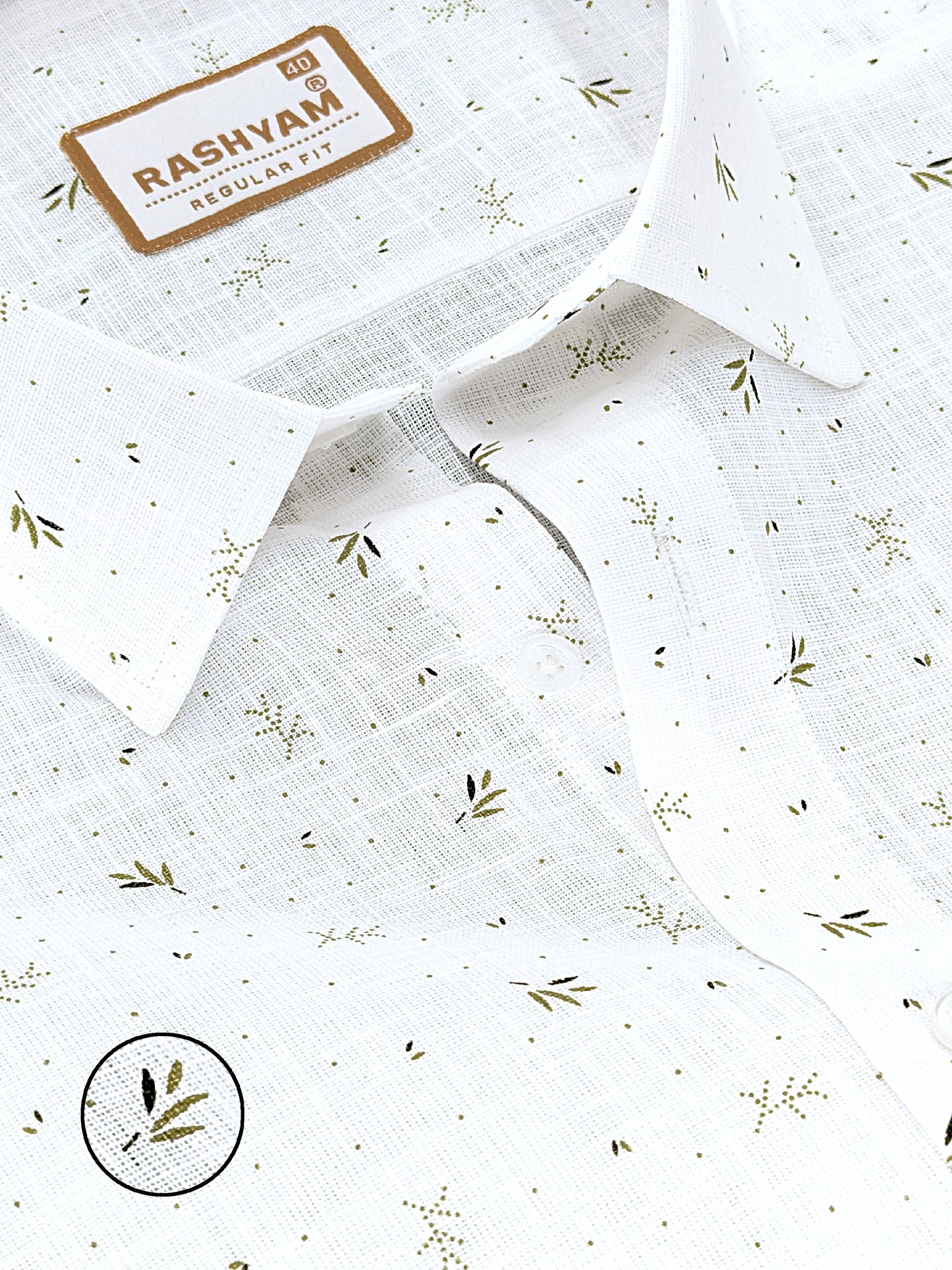 Manarola Premium Linen Cotton Leafy Green Micro Nature Print formal shirt