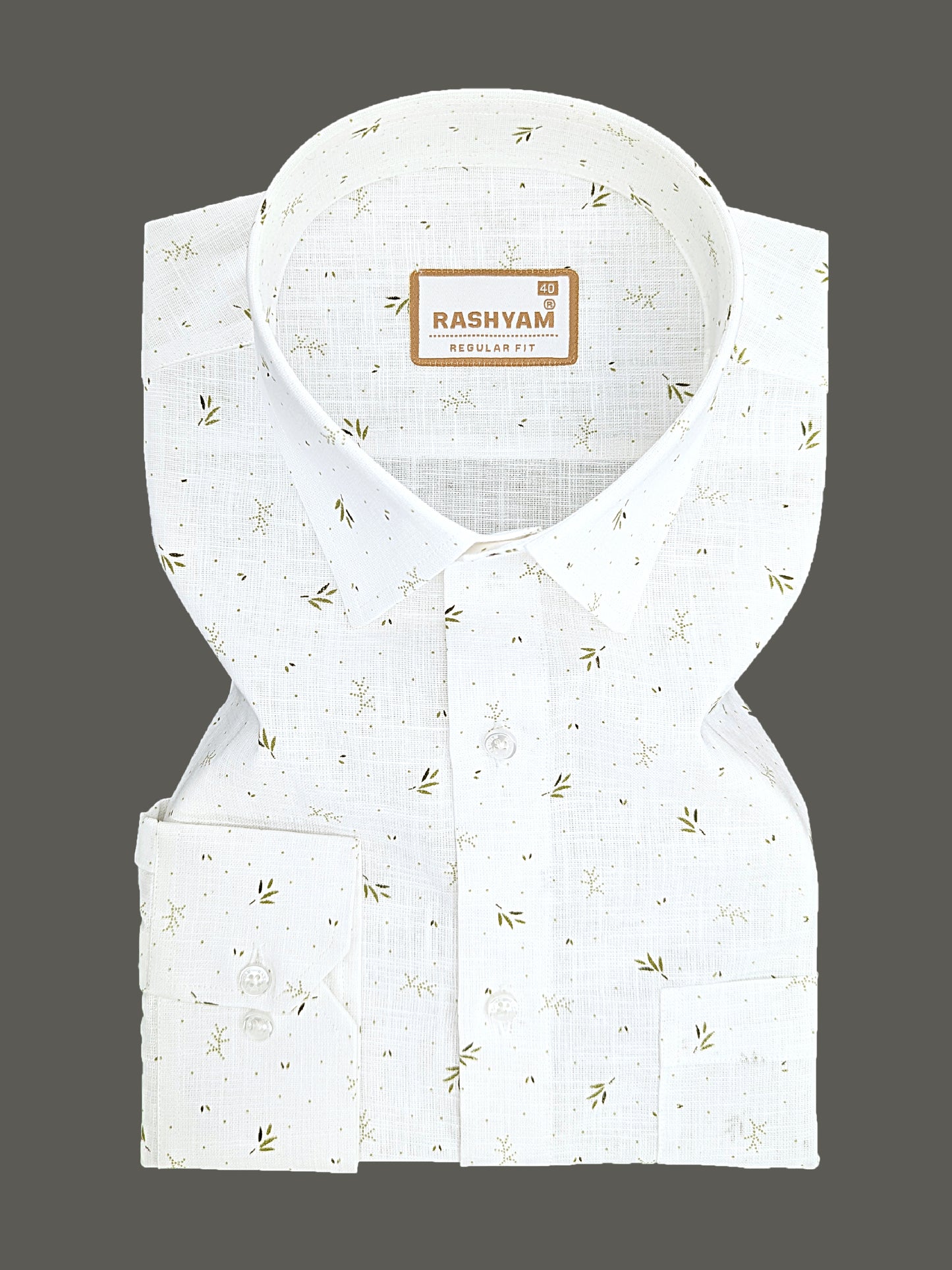 Manarola Premium Linen Cotton Leafy Green Micro Nature Print formal shirt