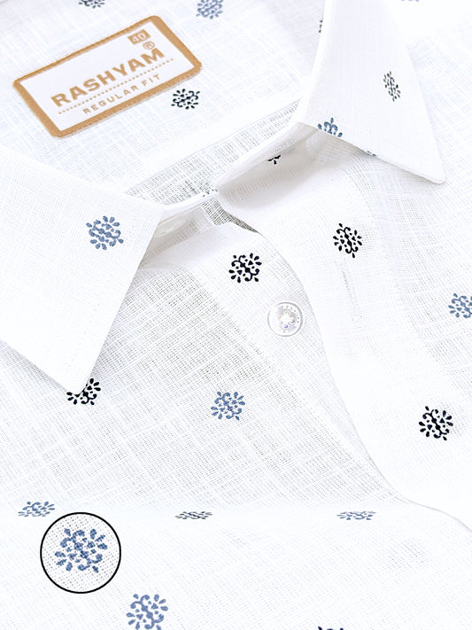 Manarola Premium Linen Cotton Blue Floral Buti Print Formal Shirt