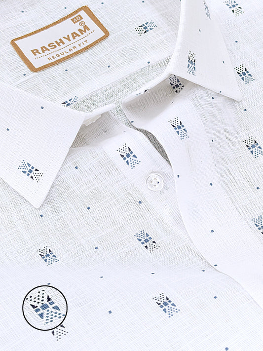 Manarola Premium Linen Cotton Blue And Black Diamond Pixel Cross Print Formal Shirt