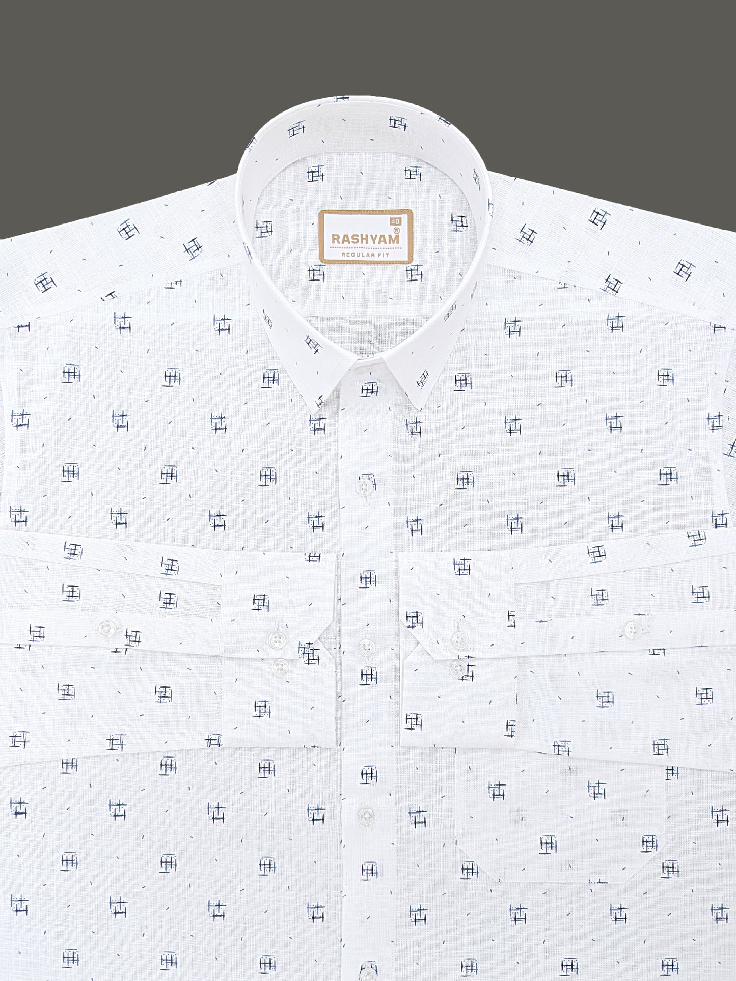 Manarola Premium Linen Cotton Navy Blue Geometric Grid Buta print Formal Shirt