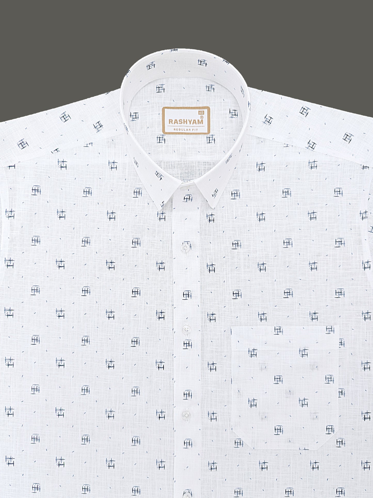 Manarola Premium Linen Cotton Navy Blue Geometric Grid Buta print Formal Shirt