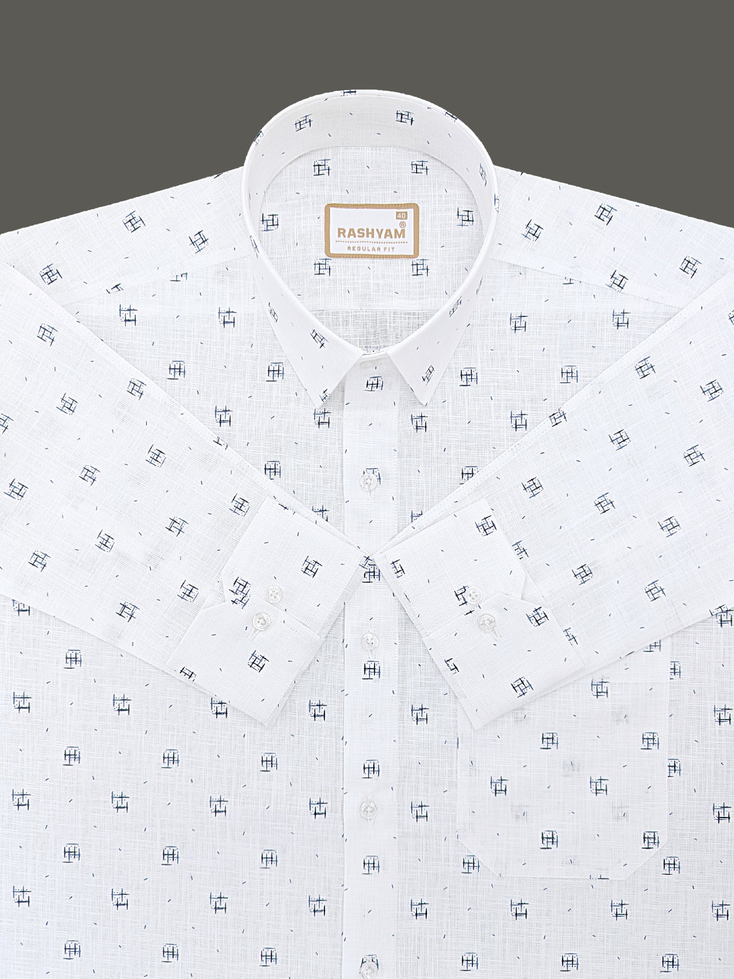 Manarola Premium Linen Cotton Navy Blue Geometric Grid Buta print Formal Shirt