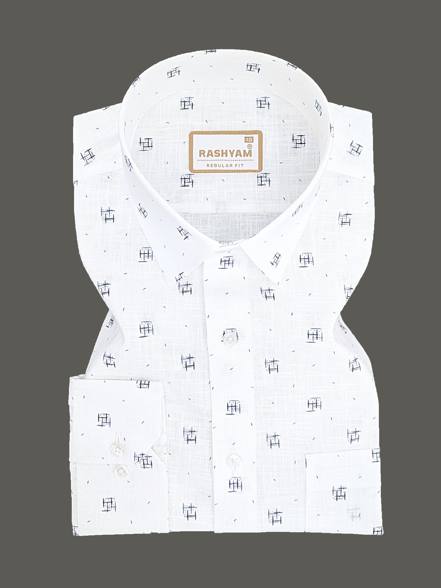 Manarola Premium Linen Cotton Navy Blue Geometric Grid Buta print Formal Shirt