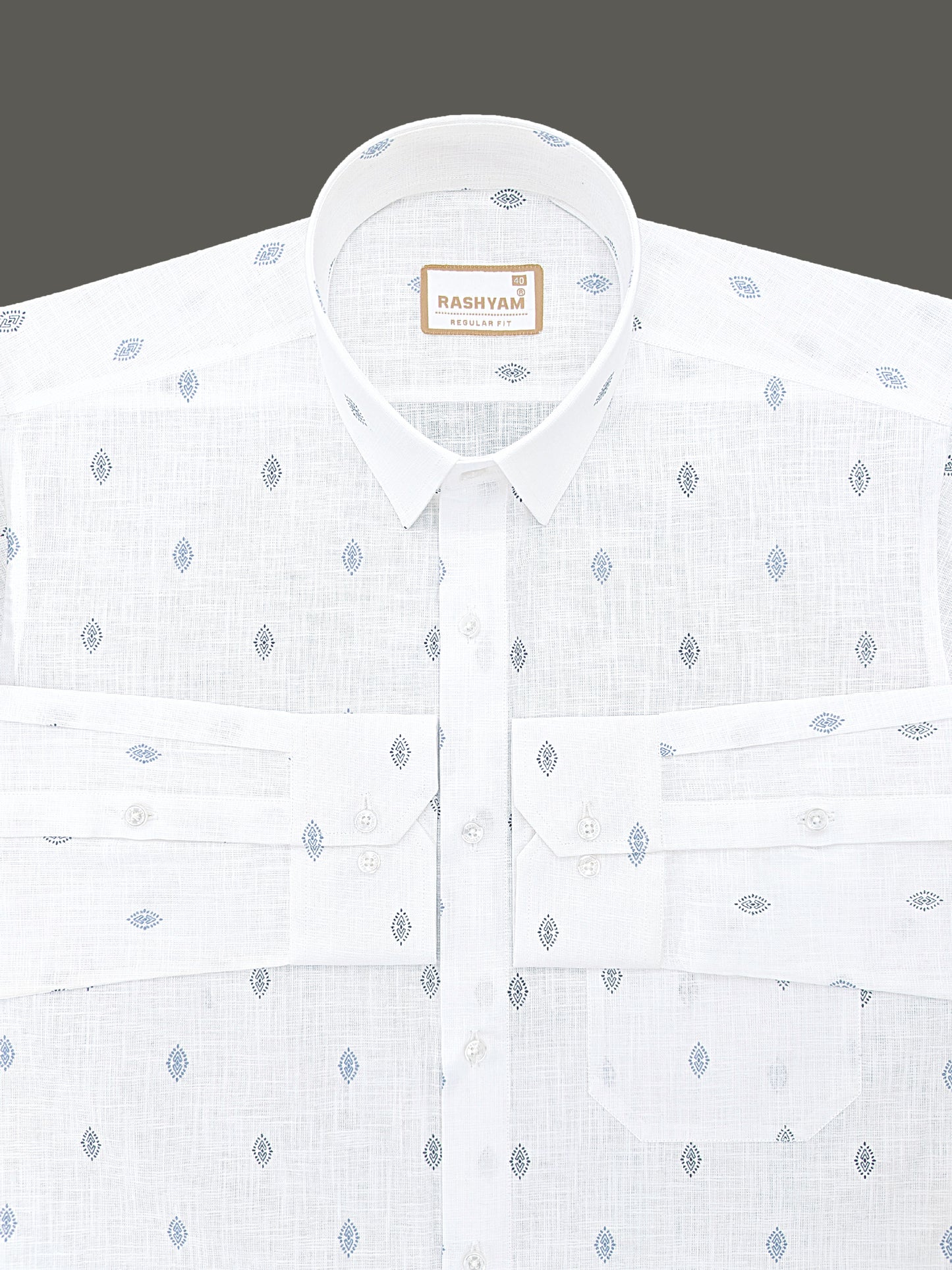 Manarola Premium Linen Cotton Navy Tribal Eye Motif Print Formal Shirt
