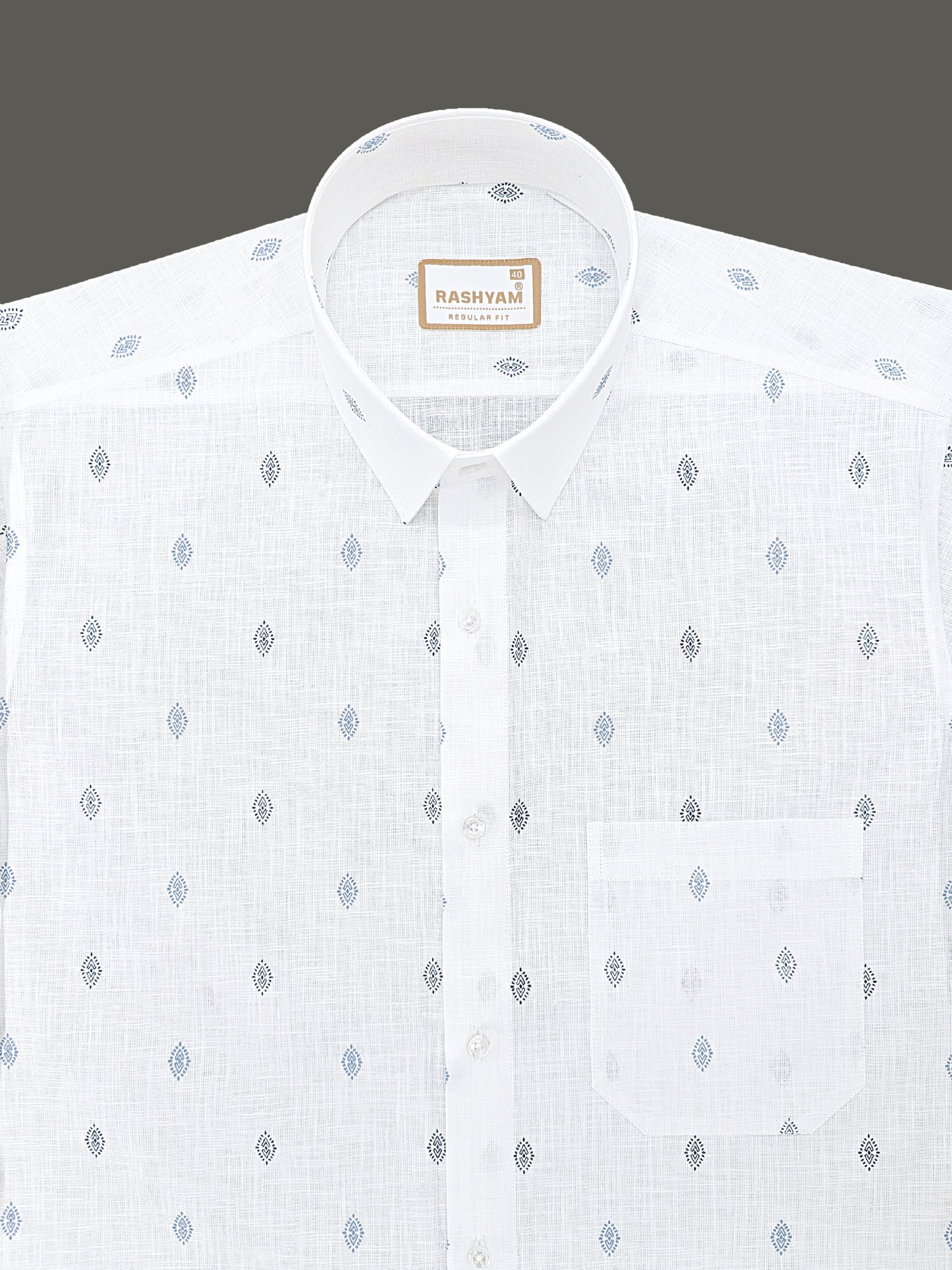 Manarola Premium Linen Cotton Navy Tribal Eye Motif Print Formal Shirt