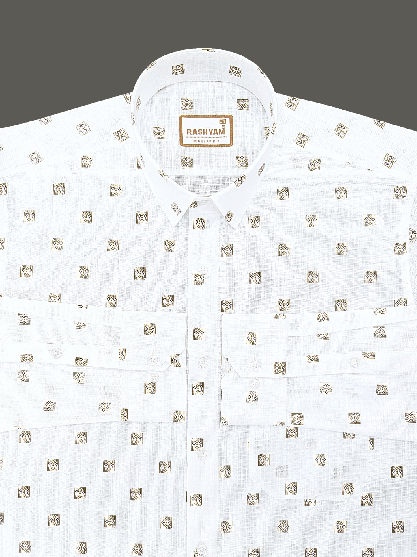 Manarola Premium Linen Cotton Black With Browny Geo Classic Buta Formal Shirt
