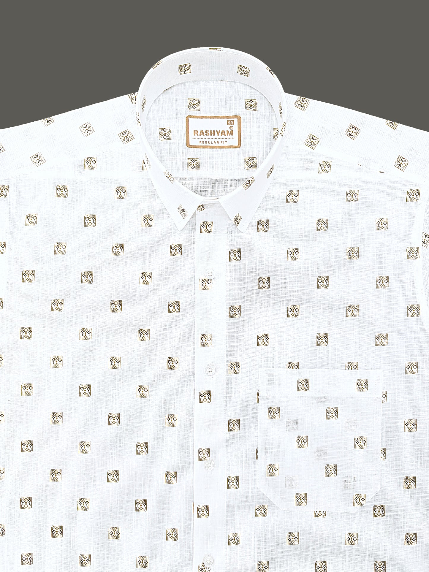 Manarola Premium Linen Cotton Black With Browny Geo Classic Buta Formal Shirt