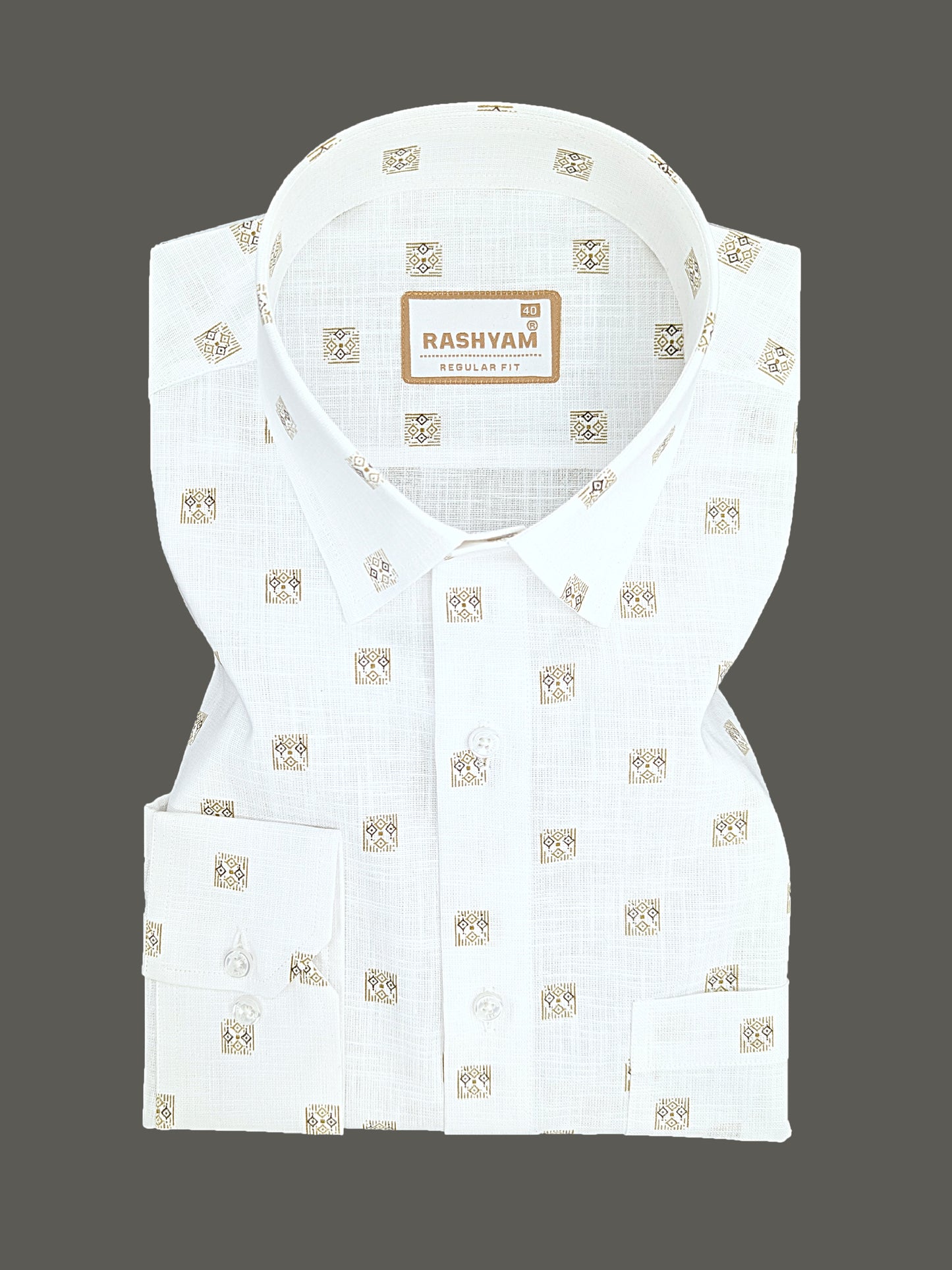 Manarola Premium Linen Cotton Black With Browny Geo Classic Buta Formal Shirt
