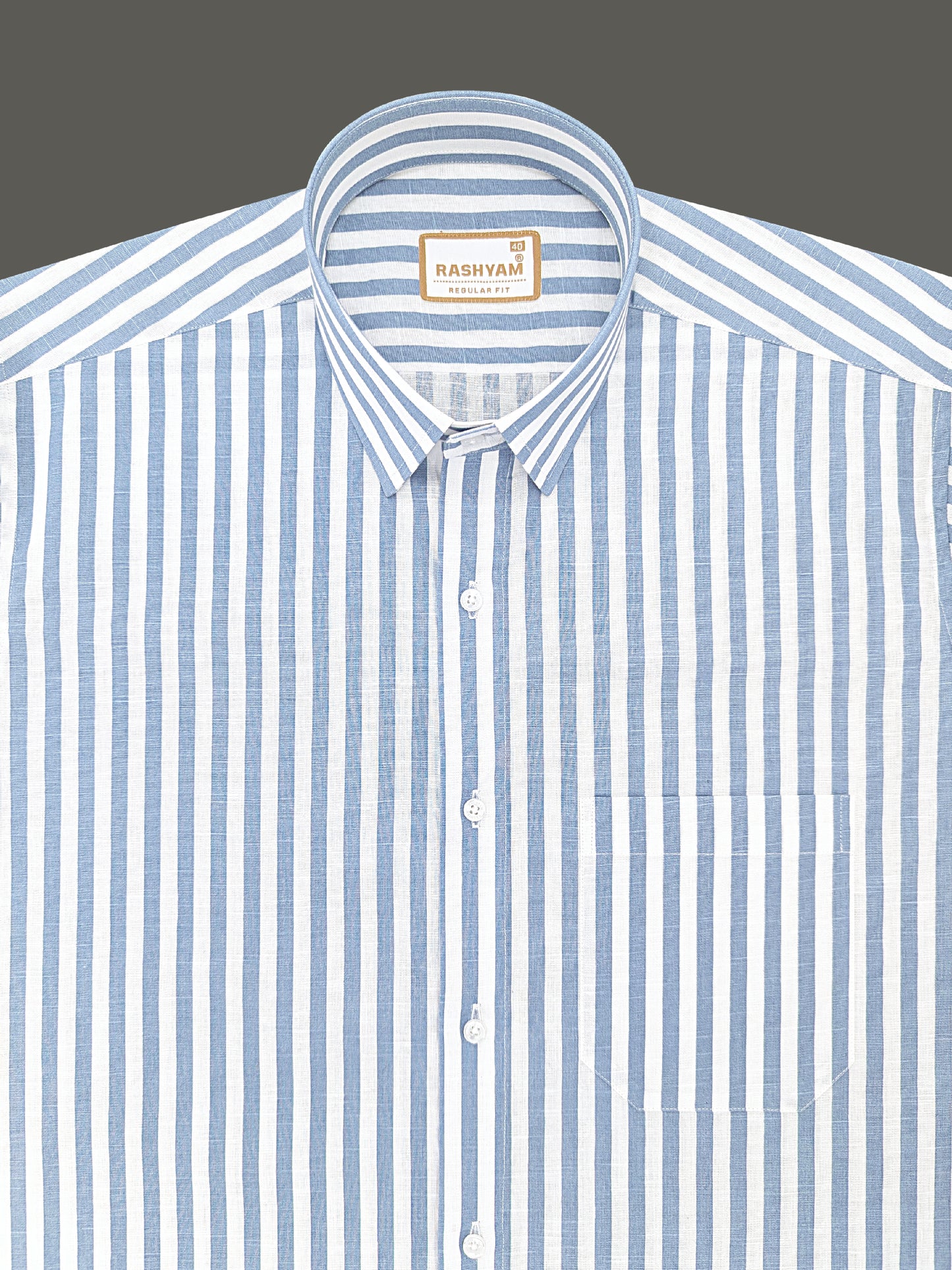 Premium Linen Cotton Sky Blue Line On White Shirt For Men