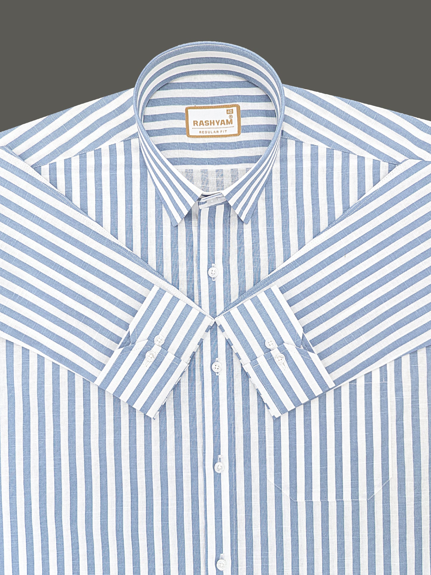 Premium Linen Cotton Sky Blue Line On White Shirt For Men