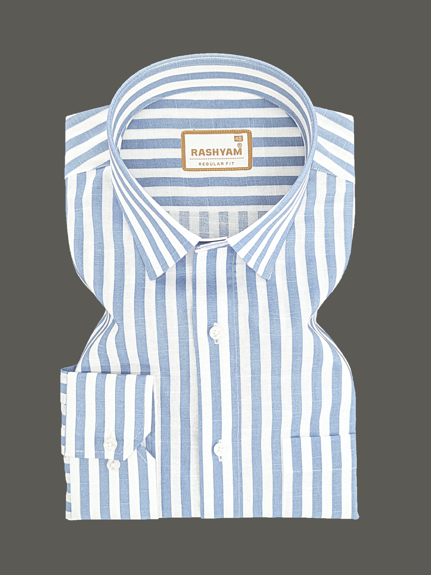 Premium Linen Cotton Sky Blue Line On White Shirt For Men