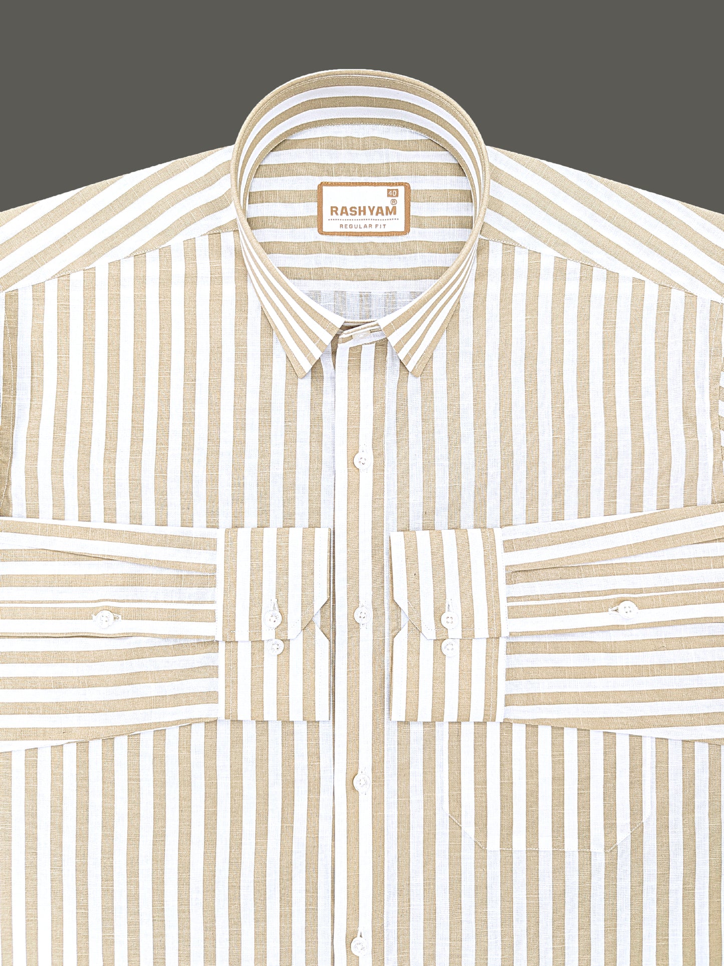 Premium Linen Cotton Brown Line On White Shirt For Men