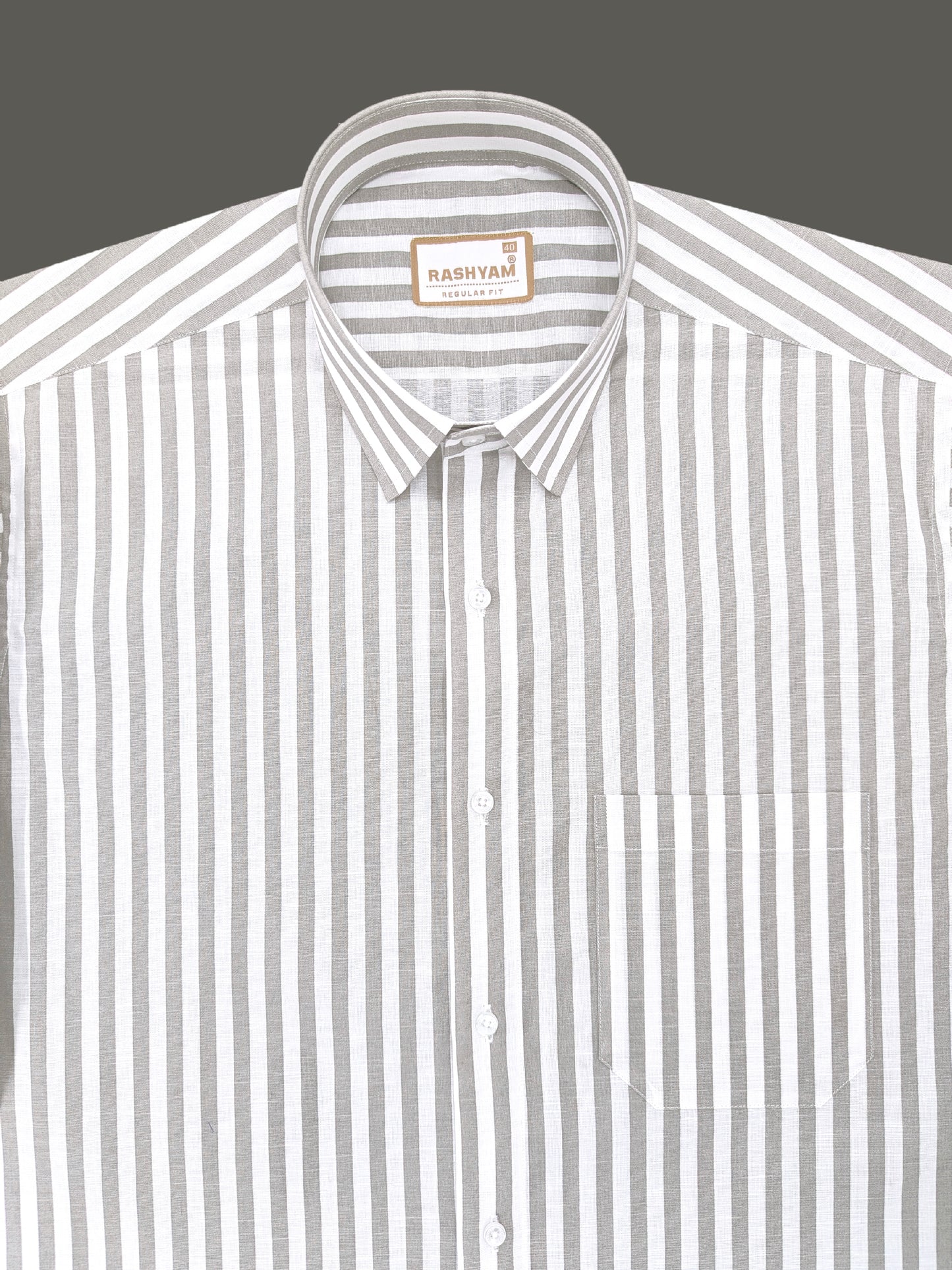 Premium Linen Cotton Greyish Line on White Shirt For Men