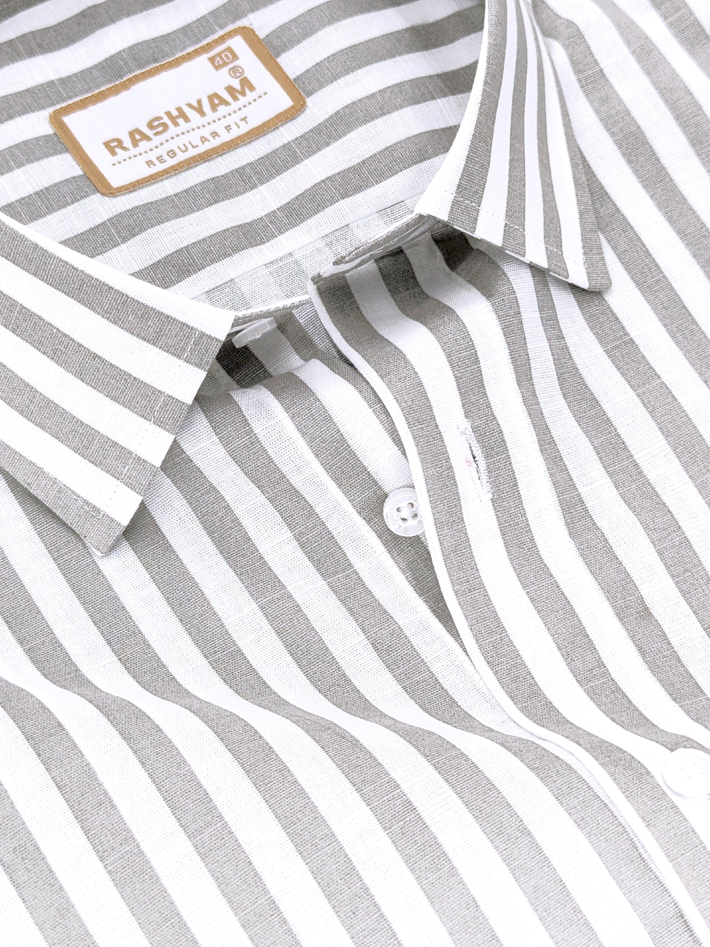 Premium Linen Cotton Greyish Line on White Shirt For Men