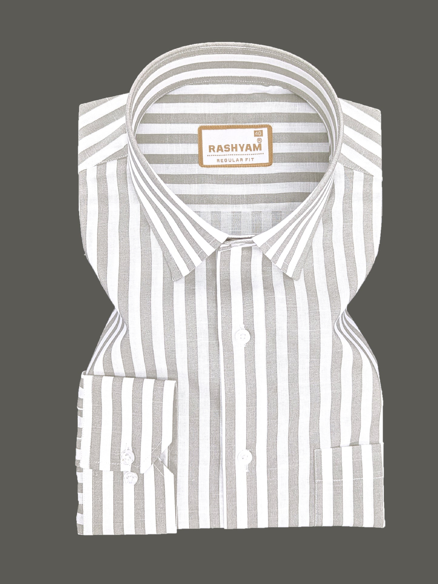 Premium Linen Cotton Greyish Line on White Shirt For Men