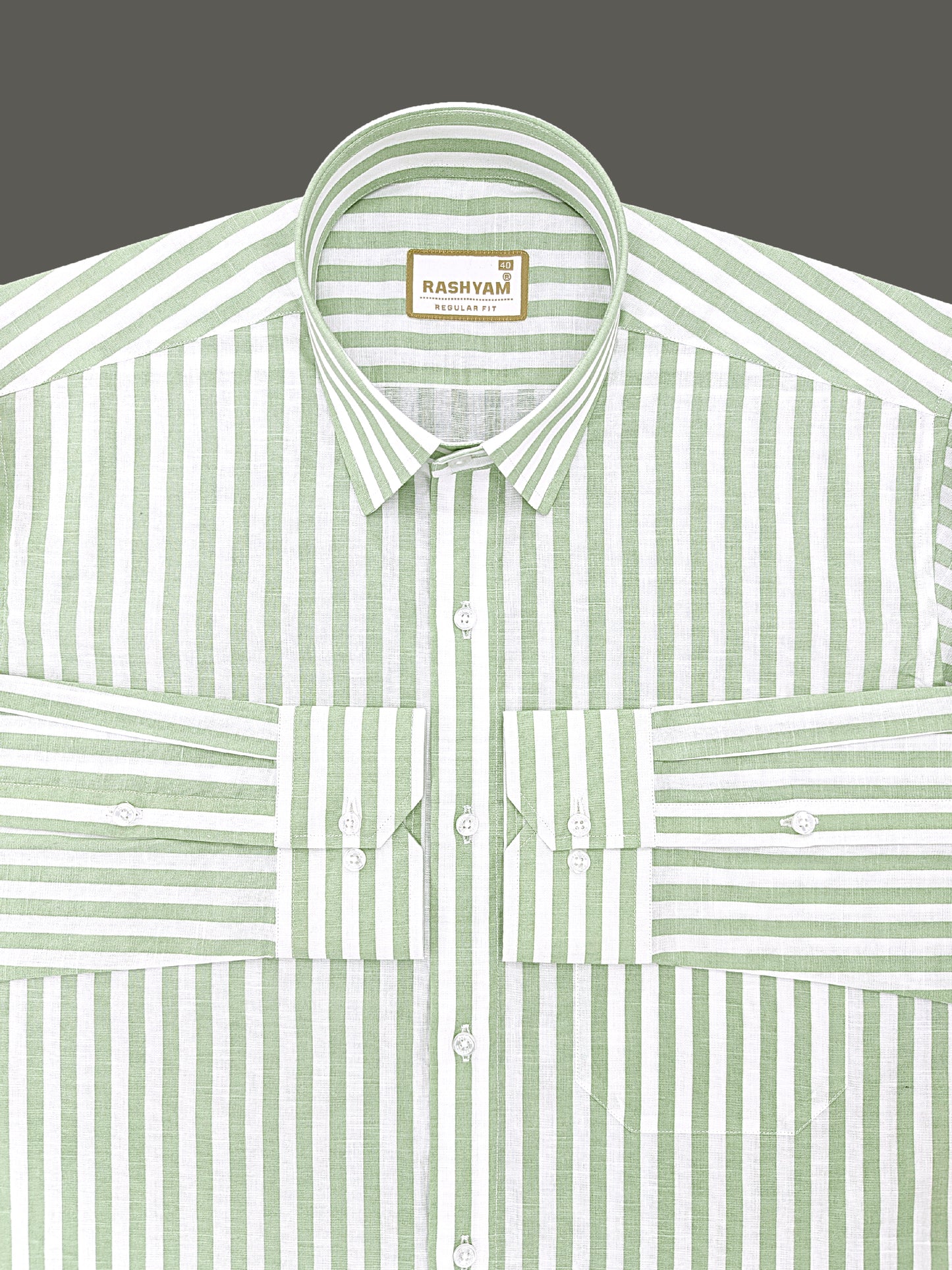 Premium Linen Cotton Greenish Line on White Shirt For Men