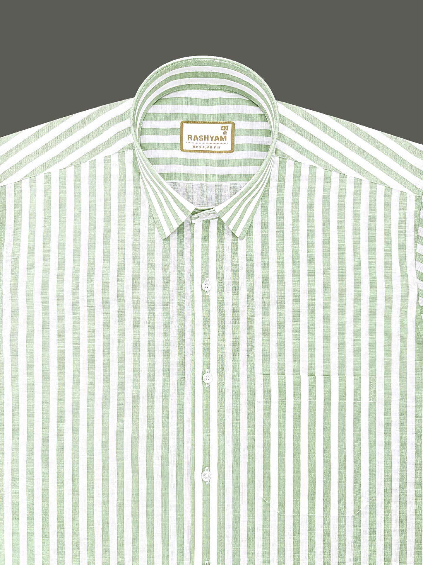 Premium Linen Cotton Greenish Line on White Shirt For Men