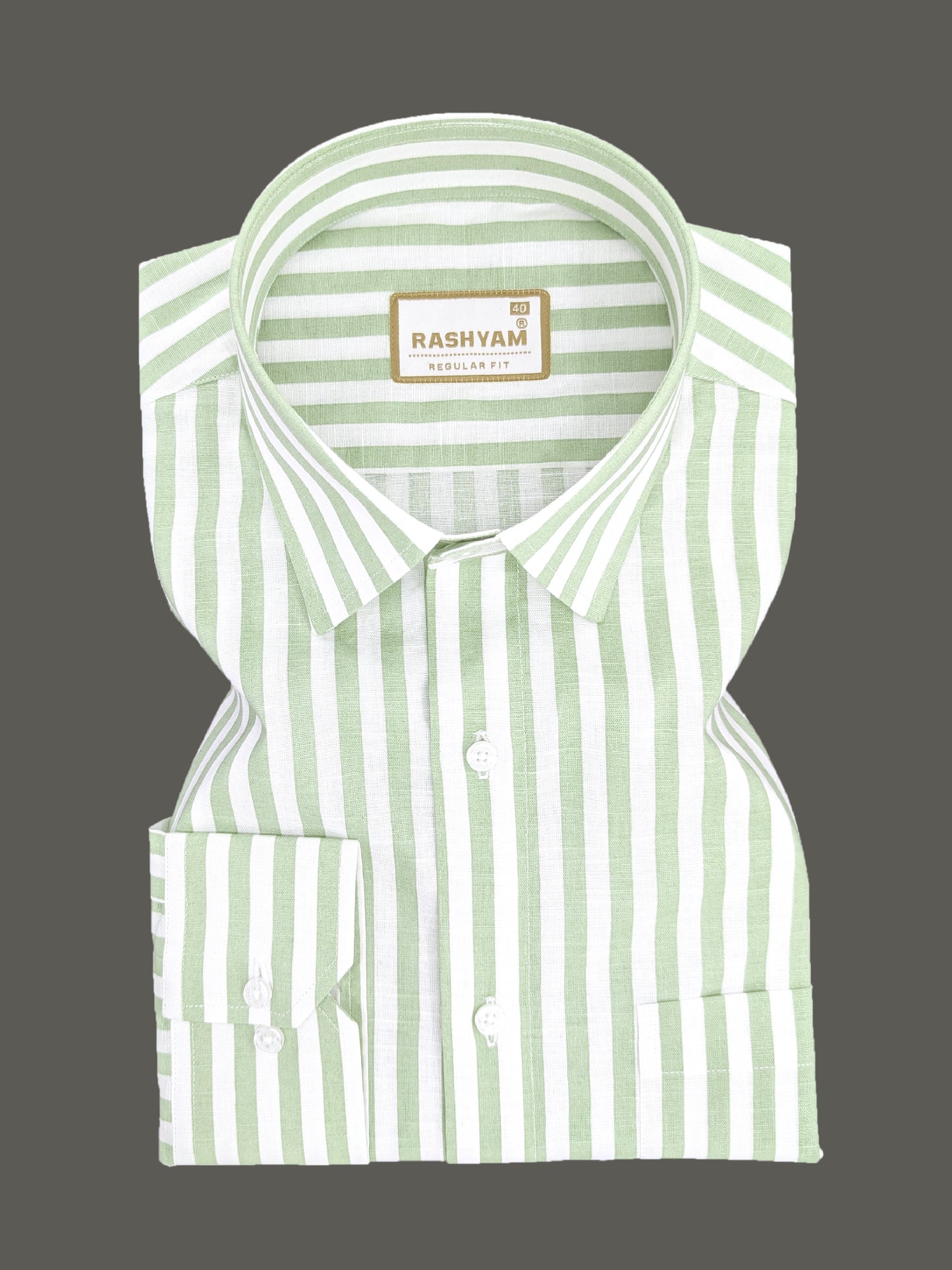 Premium Linen Cotton Greenish Line on White Shirt For Men