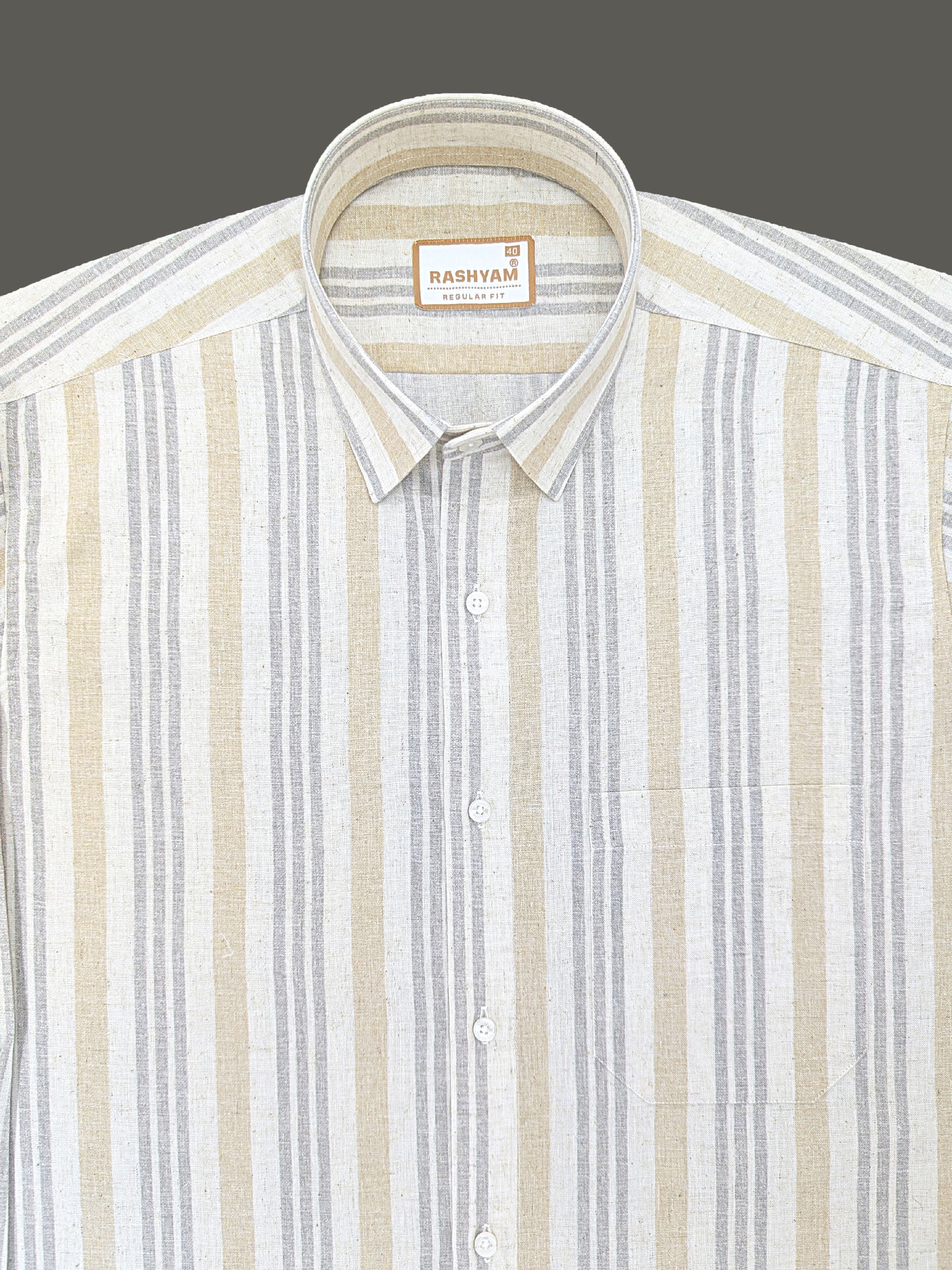 Orvieto Luxurious Linen Cotton Cream With Light Sand And Light Grey Stripes Formal Shirt