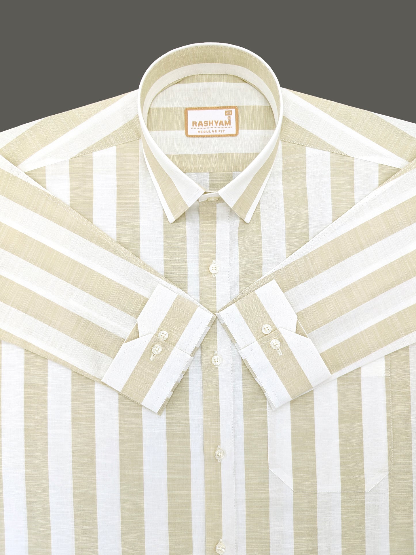 Abruzzo Premium Linen Cotton Beige And White Stripes Formal Shirt