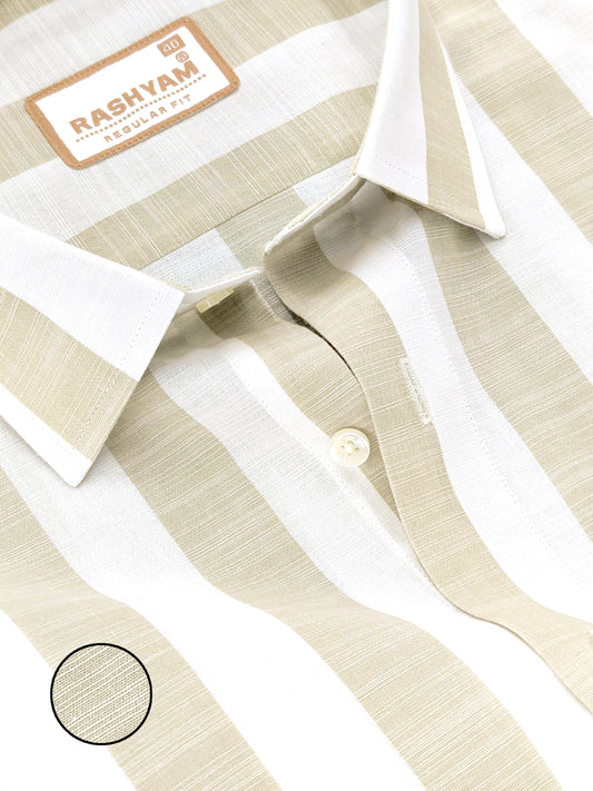 Abruzzo Premium Linen Cotton Beige And White Stripes Formal Shirt