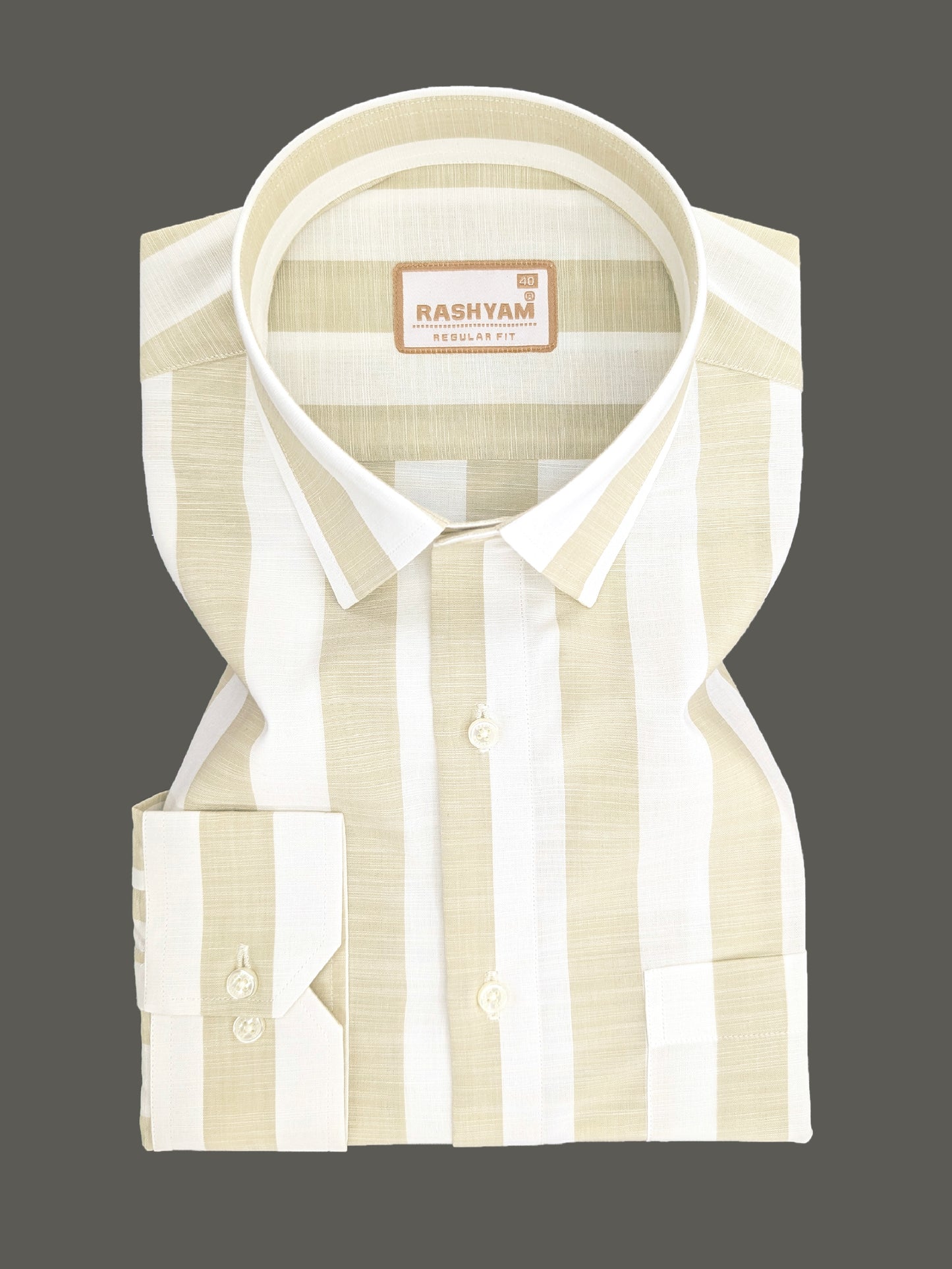 Abruzzo Premium Linen Cotton Beige And White Stripes Formal Shirt