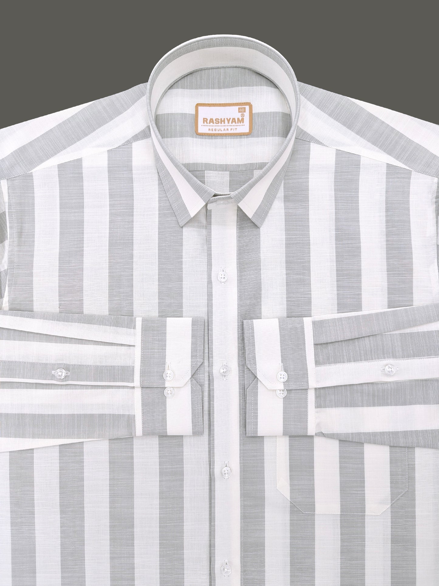 Abruzzo Premium Linen Cotton Light Gray And White Stripes Formal Shirt