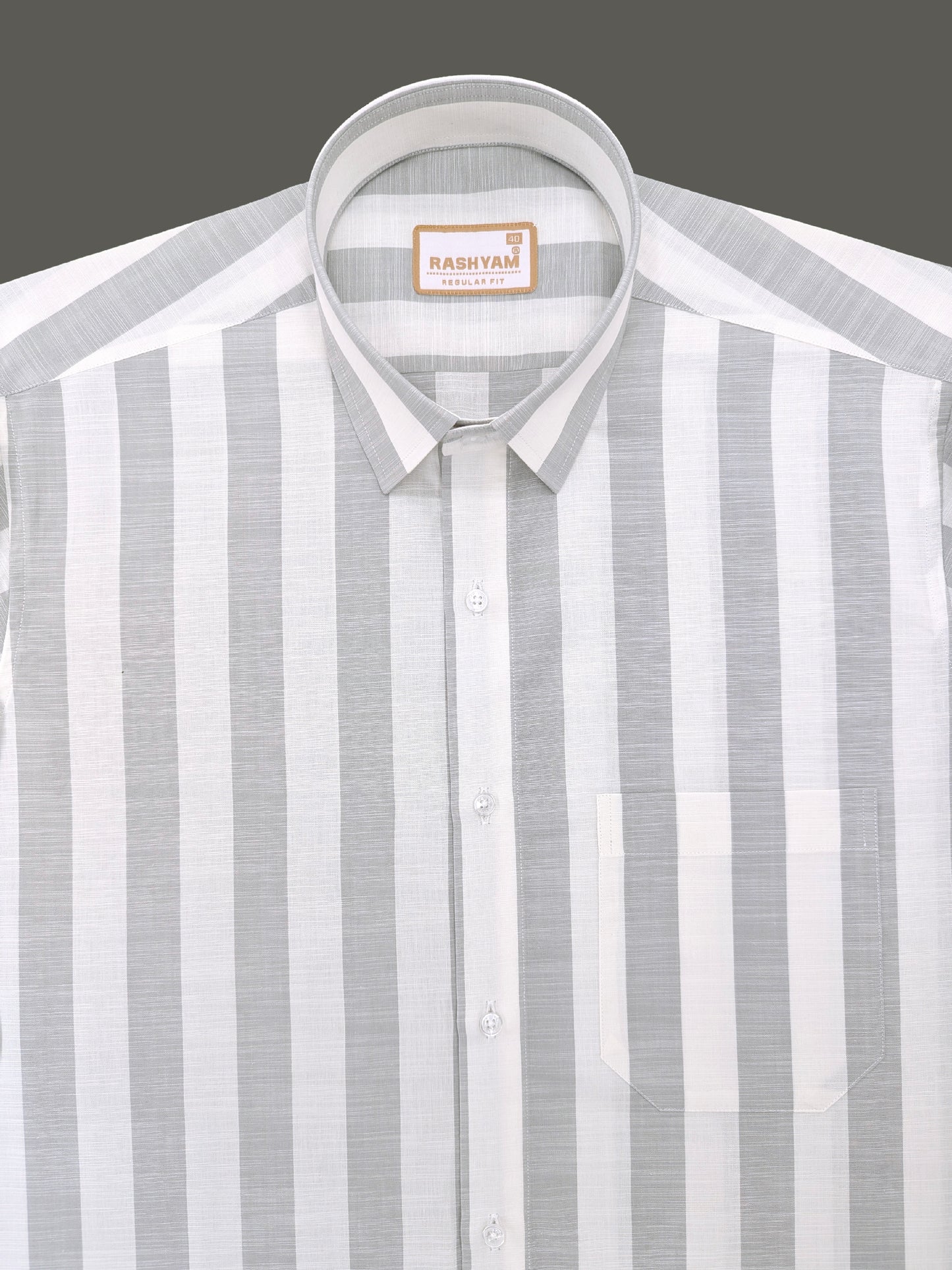Abruzzo Premium Linen Cotton Light Gray And White Stripes Formal Shirt