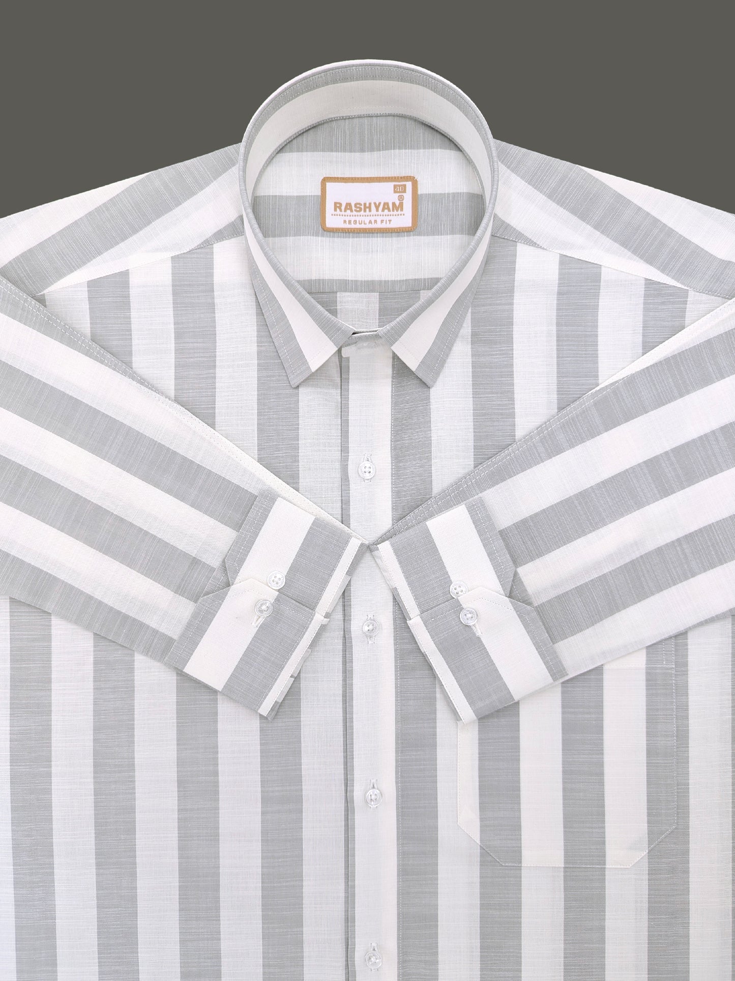 Abruzzo Premium Linen Cotton Light Gray And White Stripes Formal Shirt