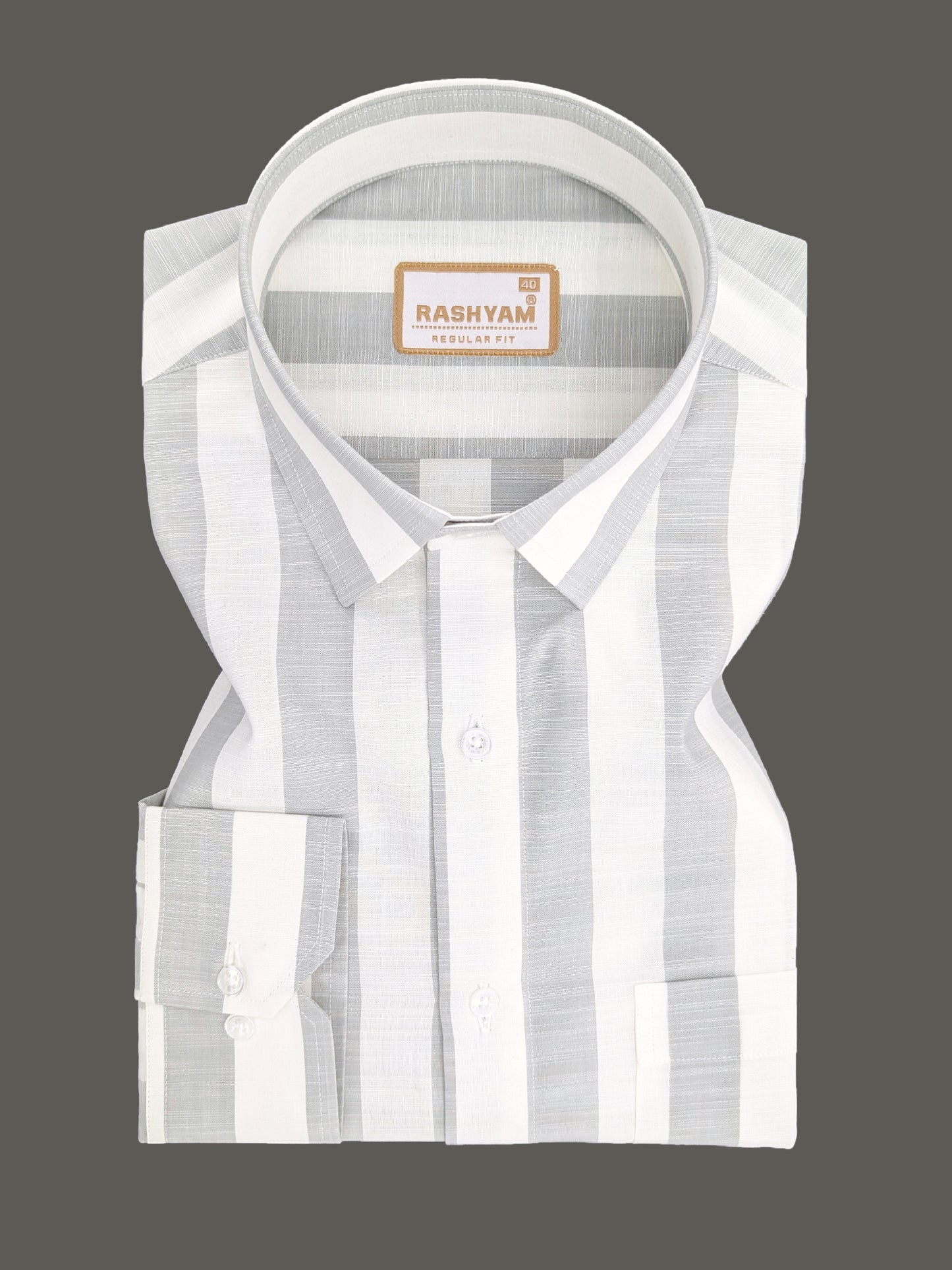 Abruzzo Premium Linen Cotton Light Gray And White Stripes Formal Shirt