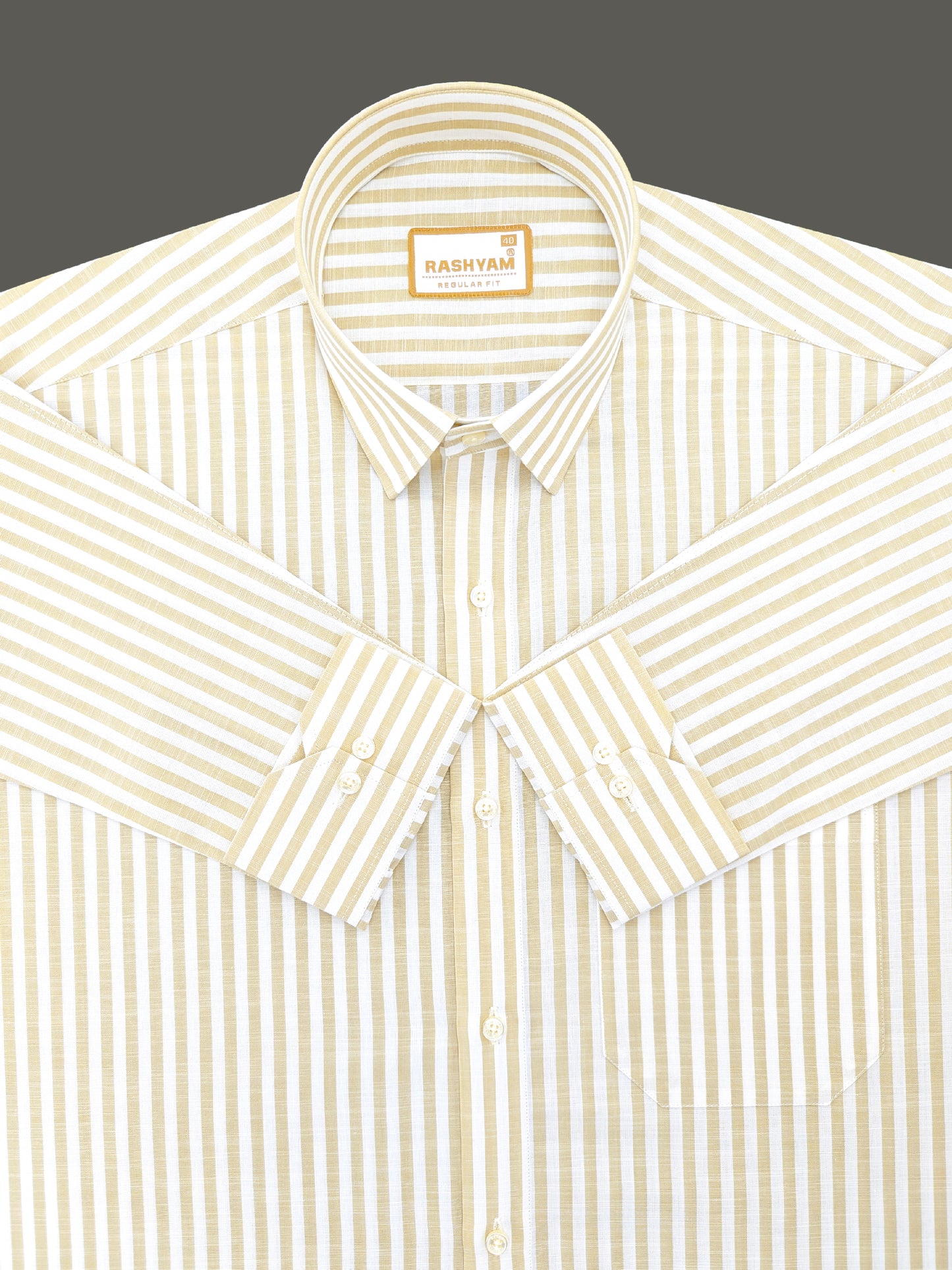 Beige And White Narrow Stripes On White Premium Linen Shirt