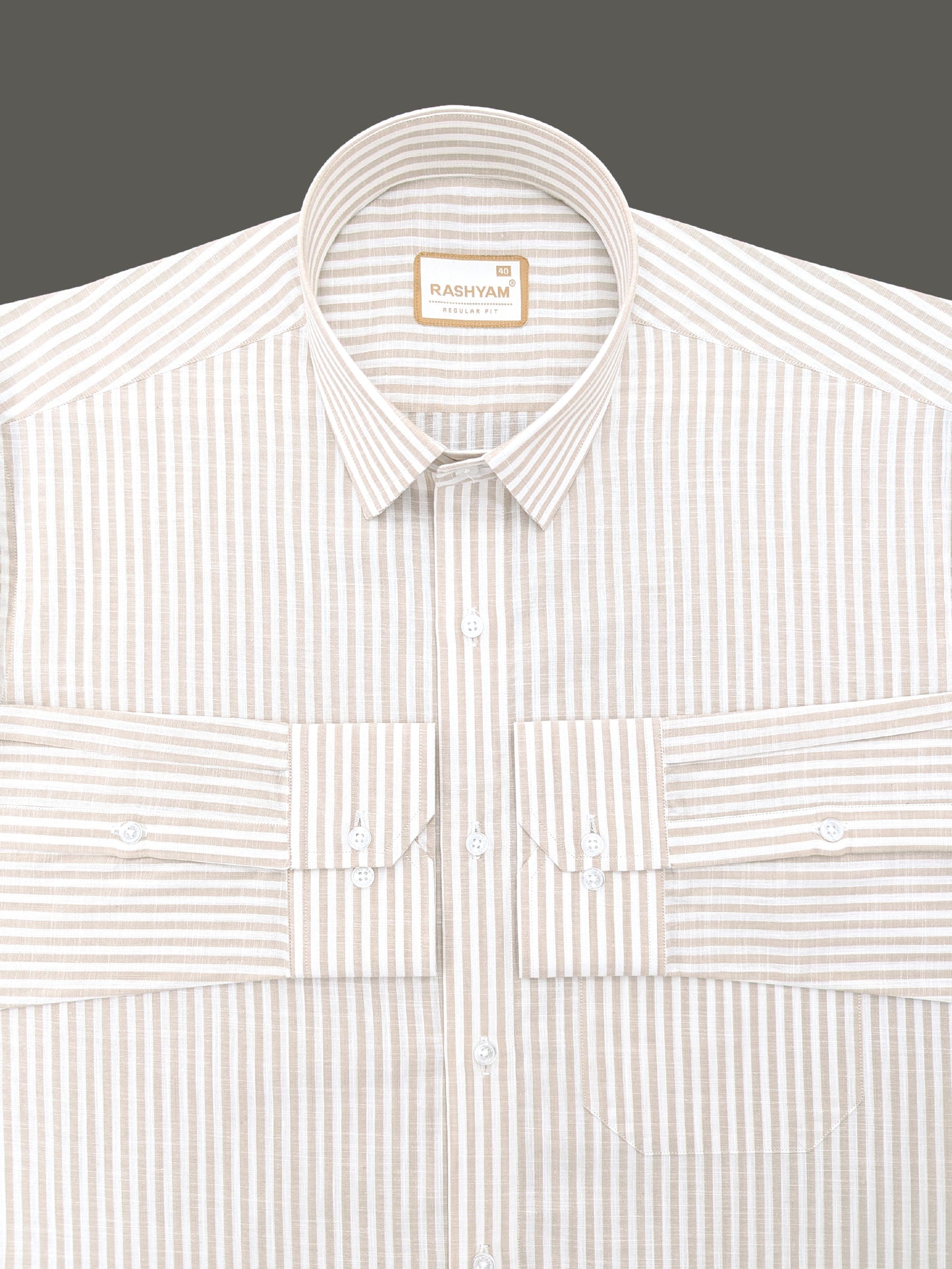 Browny Line On White Luxurious Italian Linen Shirt