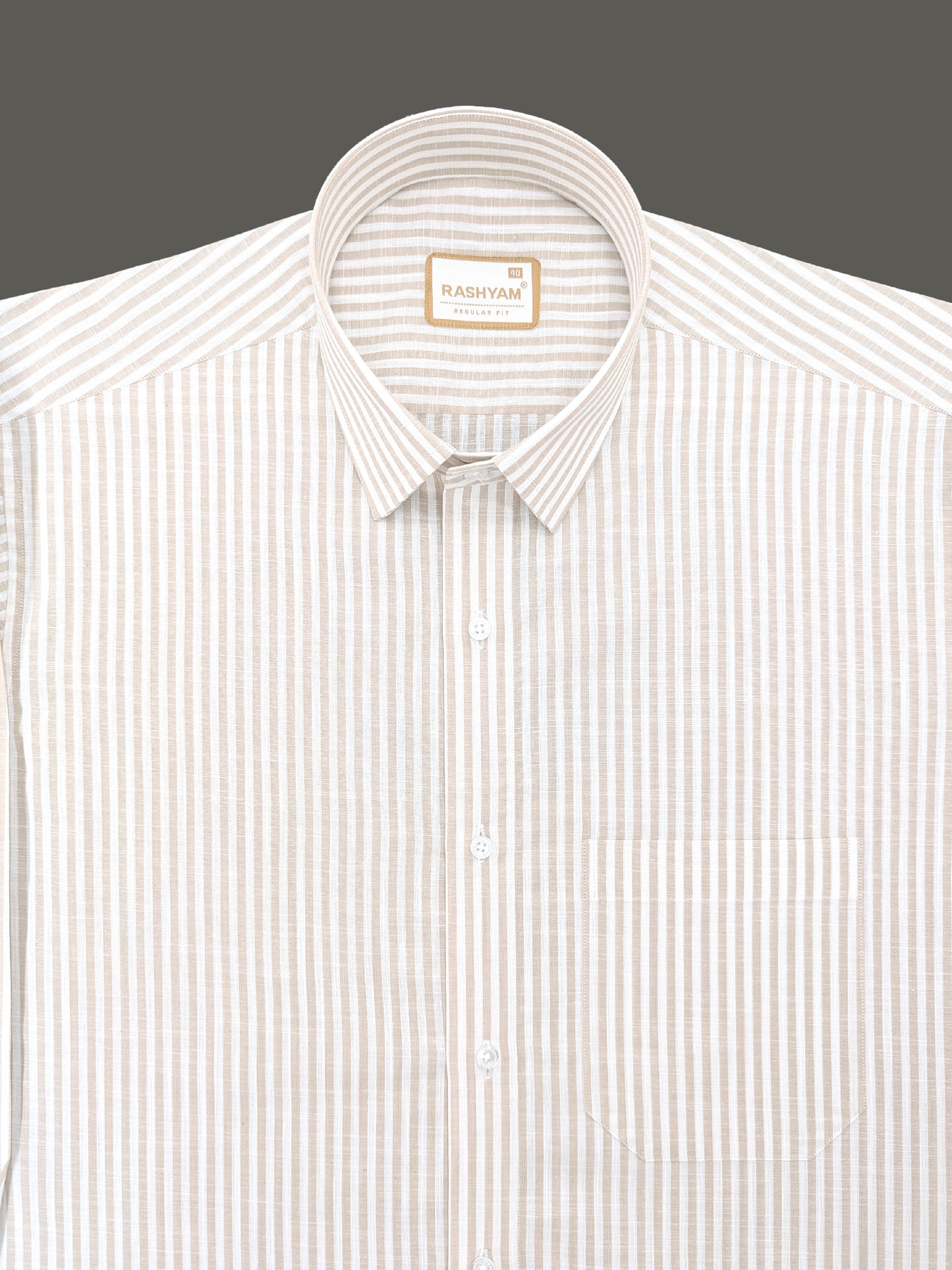 Browny Line On White Luxurious Italian Linen Shirt