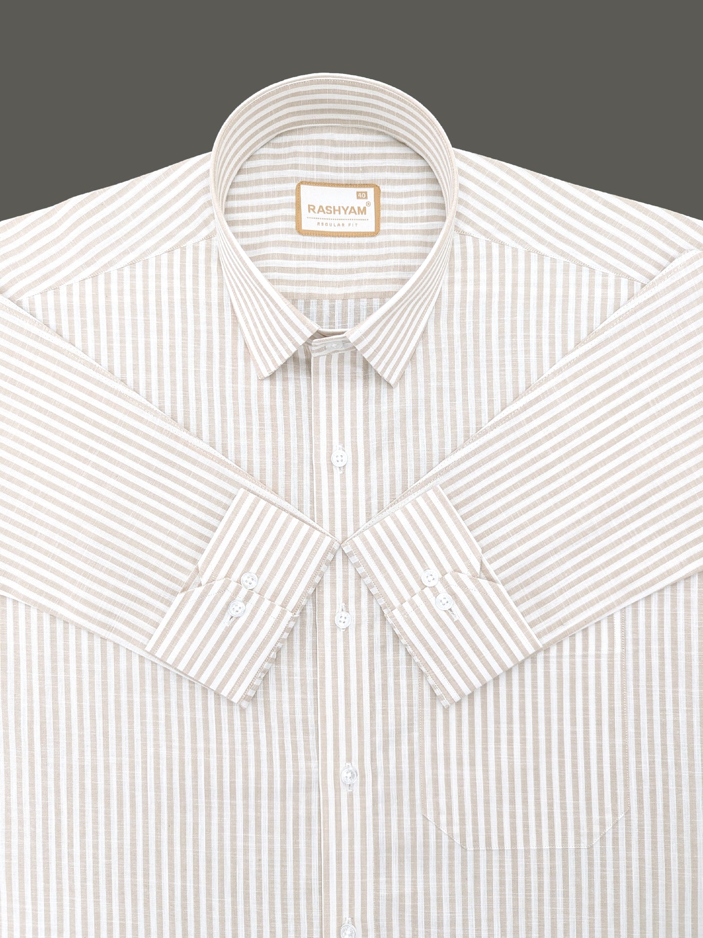 Browny Line On White Luxurious Italian Linen Shirt