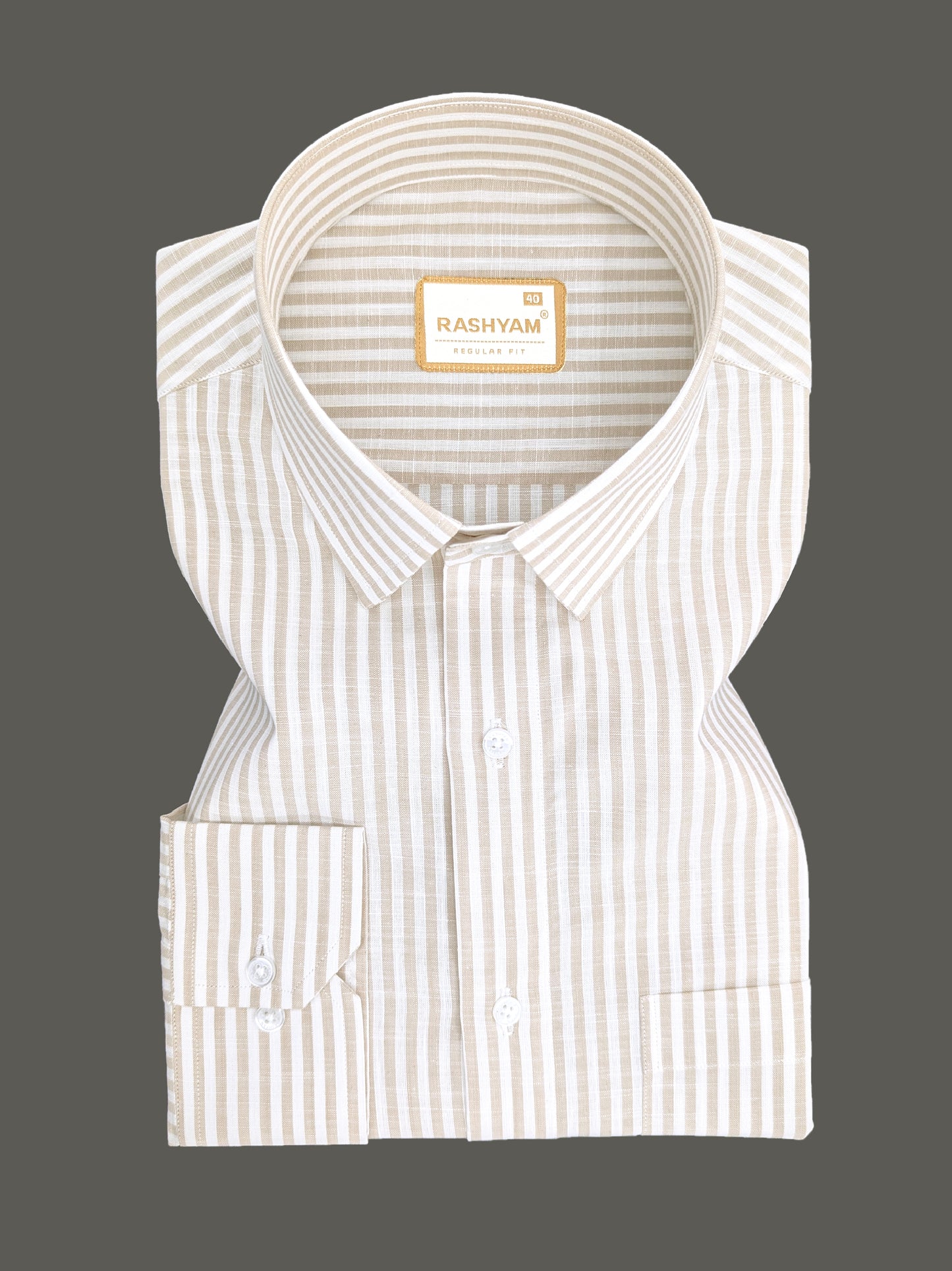 Browny Line On White Luxurious Italian Linen Shirt