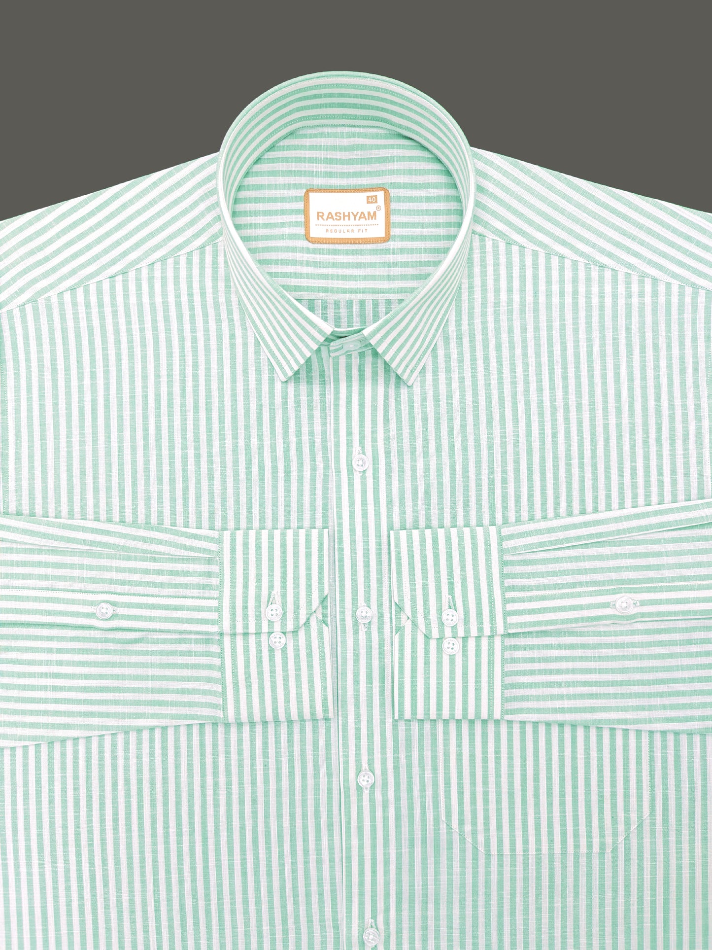 Mint Green Stripe On White Luxurious Italian Linen Shirt
