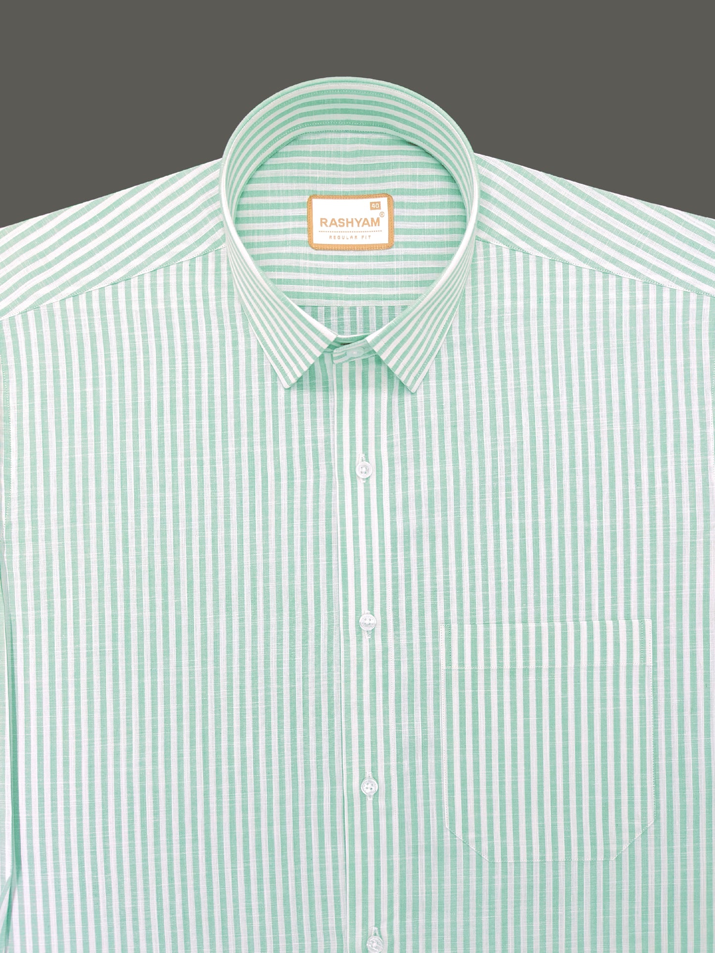 Mint Green Stripe On White Luxurious Italian Linen Shirt