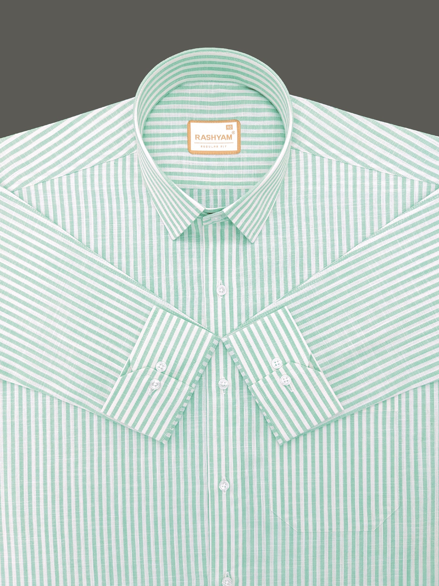 Mint Green Stripe On White Luxurious Italian Linen Shirt