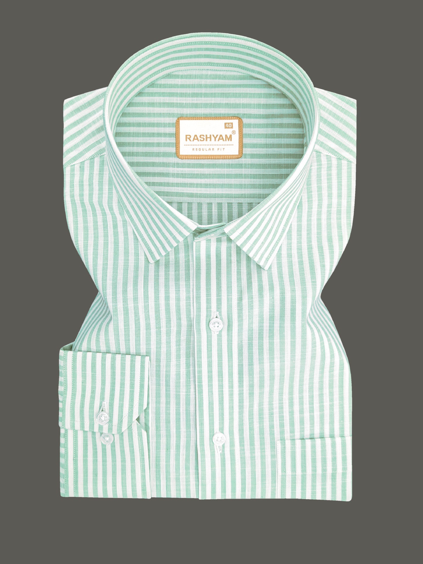 Mint Green Stripe On White Luxurious Italian Linen Shirt
