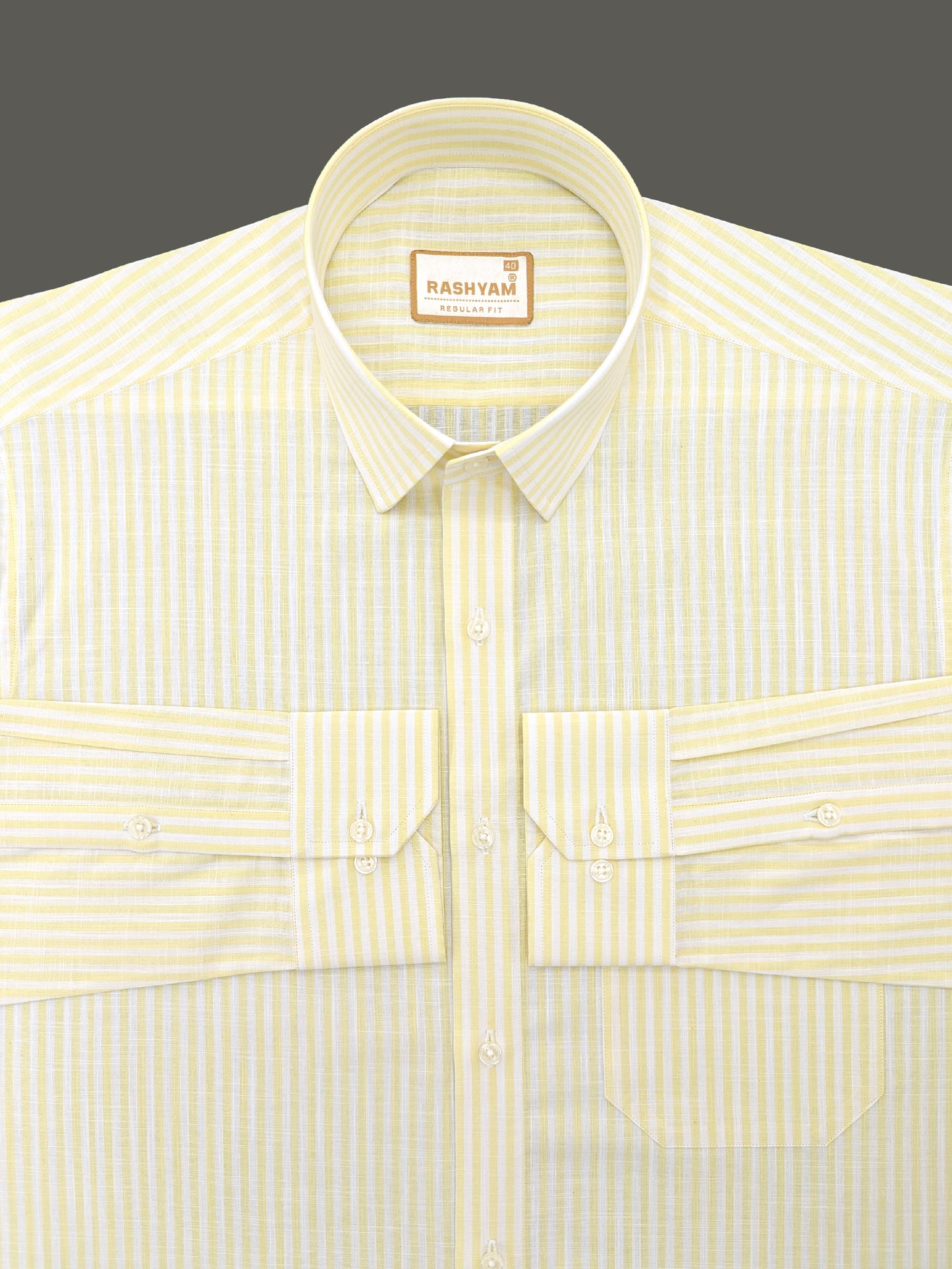 Light Lemon Line On White Luxurious Italian Linen Shirt