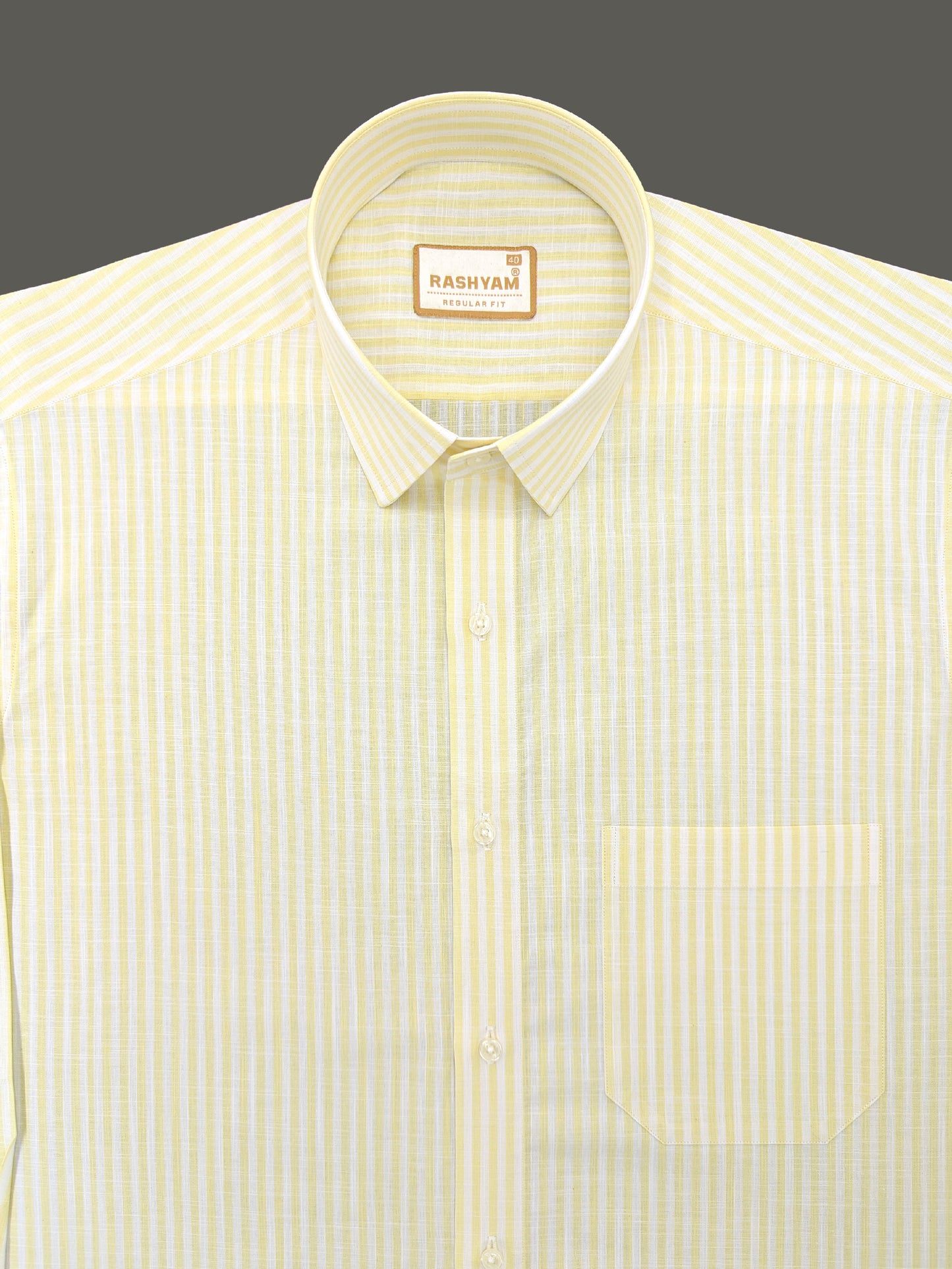 Light Lemon Line On White Luxurious Italian Linen Shirt
