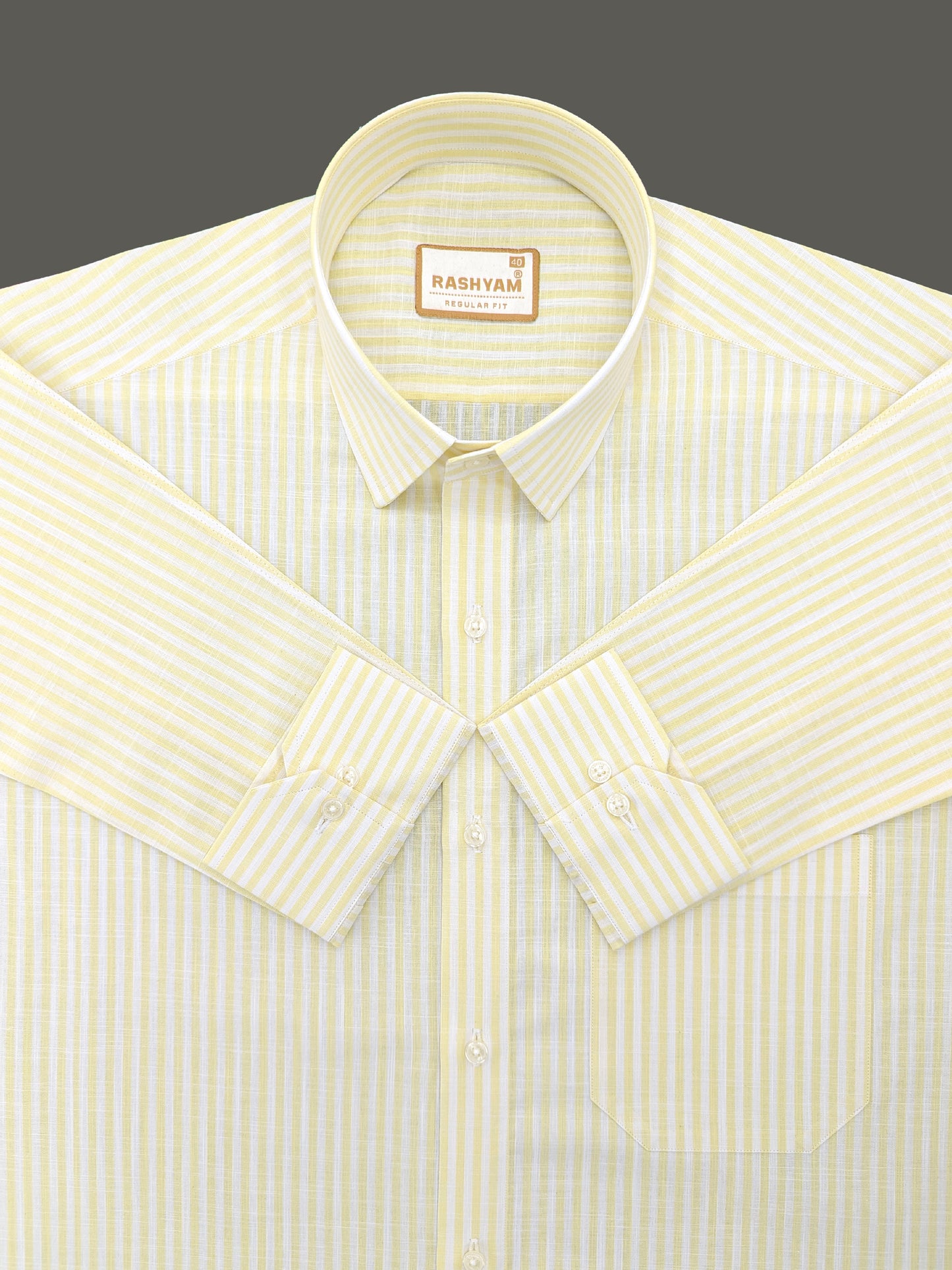 Light Lemon Line On White Luxurious Italian Linen Shirt