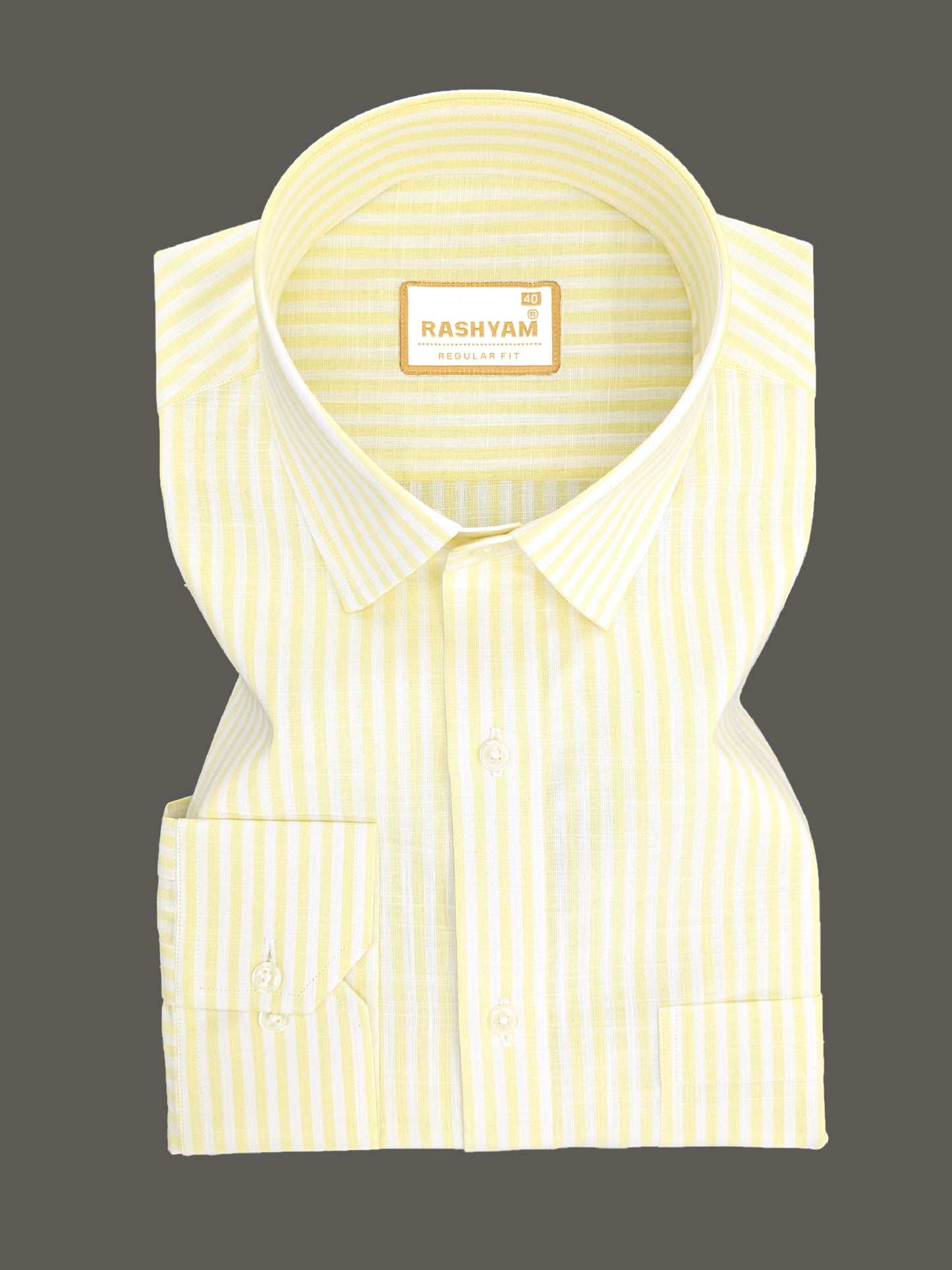 Light Lemon Line On White Luxurious Italian Linen Shirt