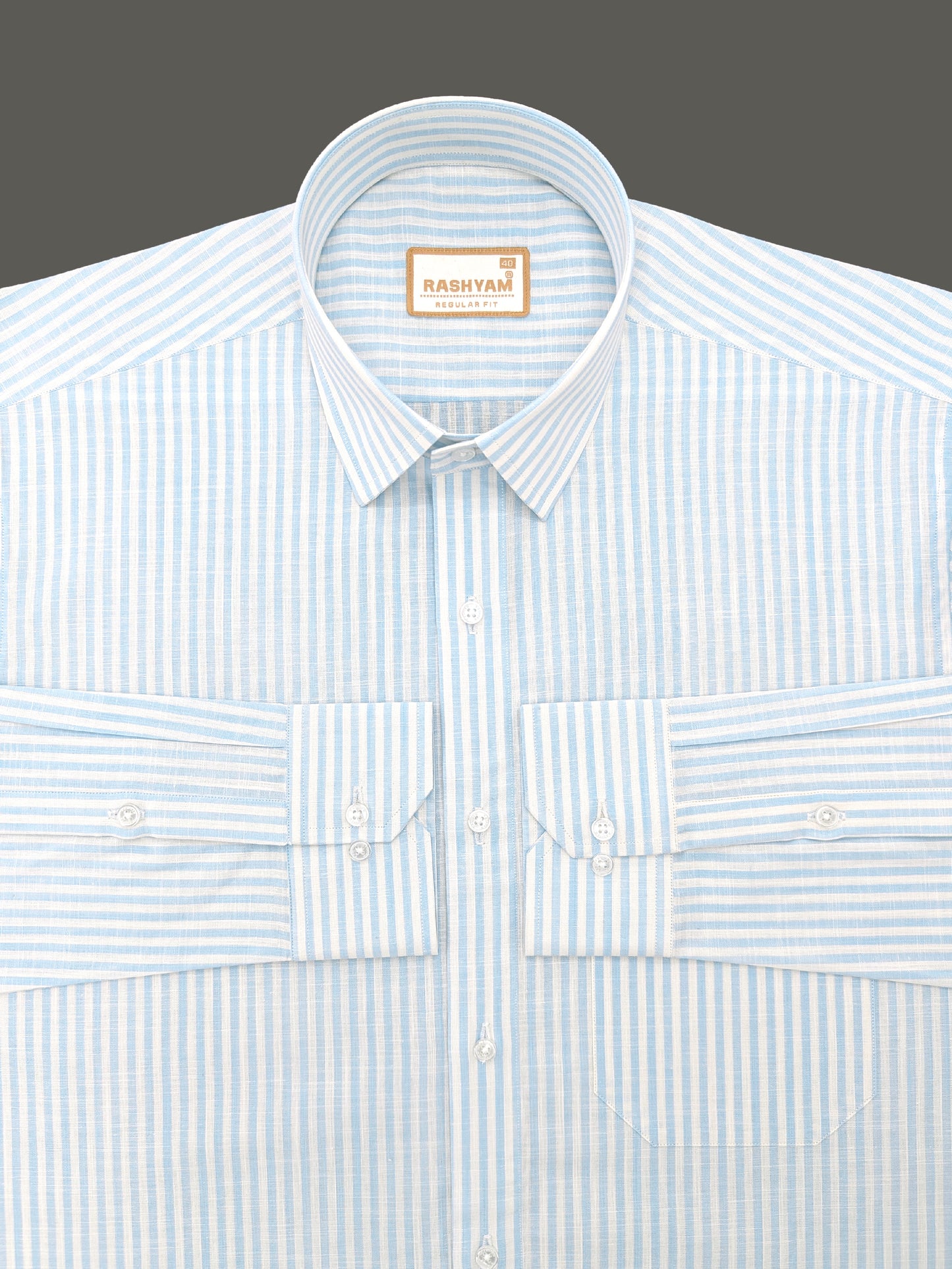Light Blue Line On White Luxurious Italian Linen Shirt