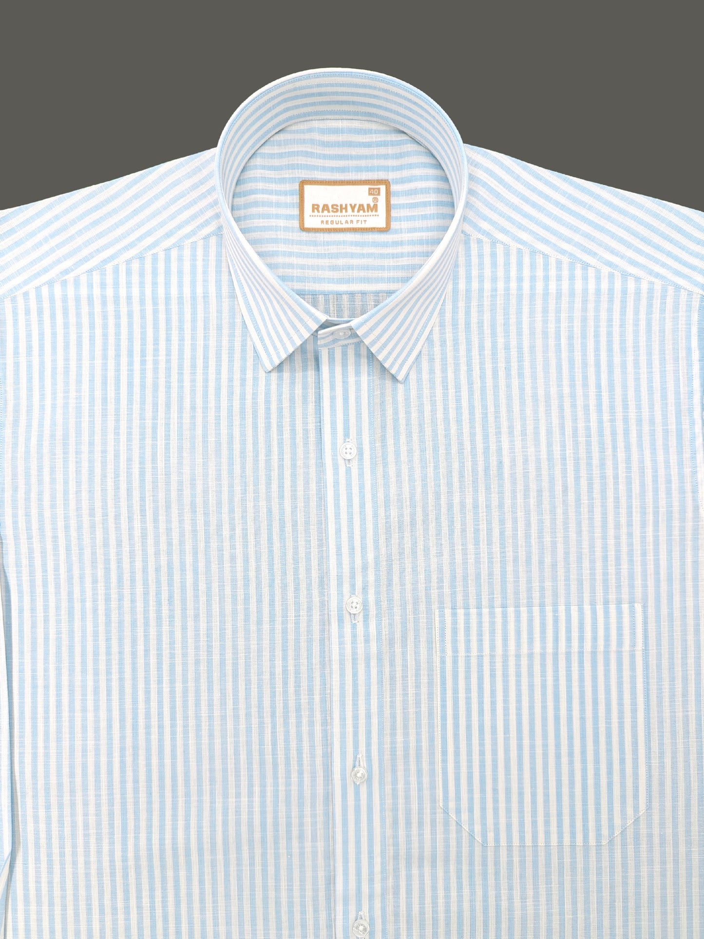 Light Blue Line On White Luxurious Italian Linen Shirt