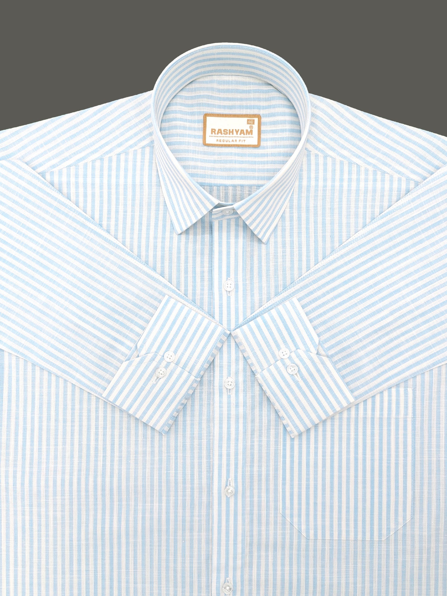 Light Blue Line On White Luxurious Italian Linen Shirt