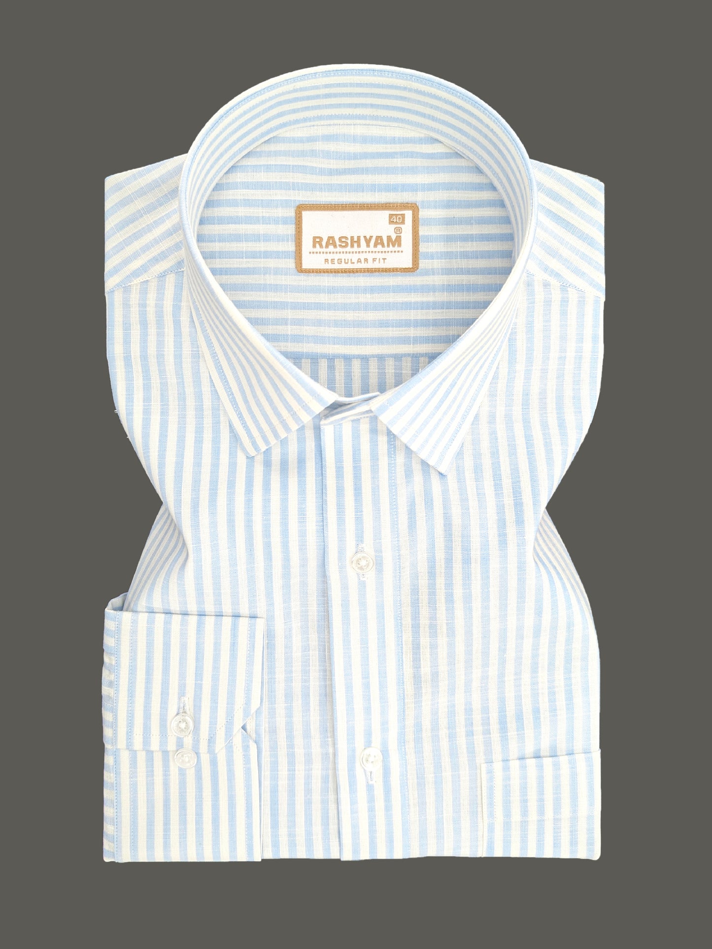 Light Blue Line On White Luxurious Italian Linen Shirt