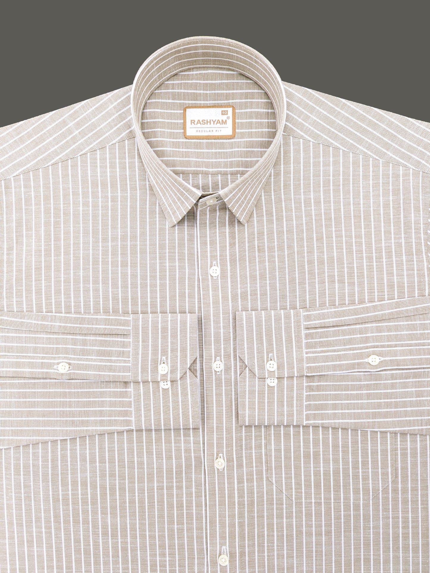 Brown With White Line Luxurious Italian Linen Shirt